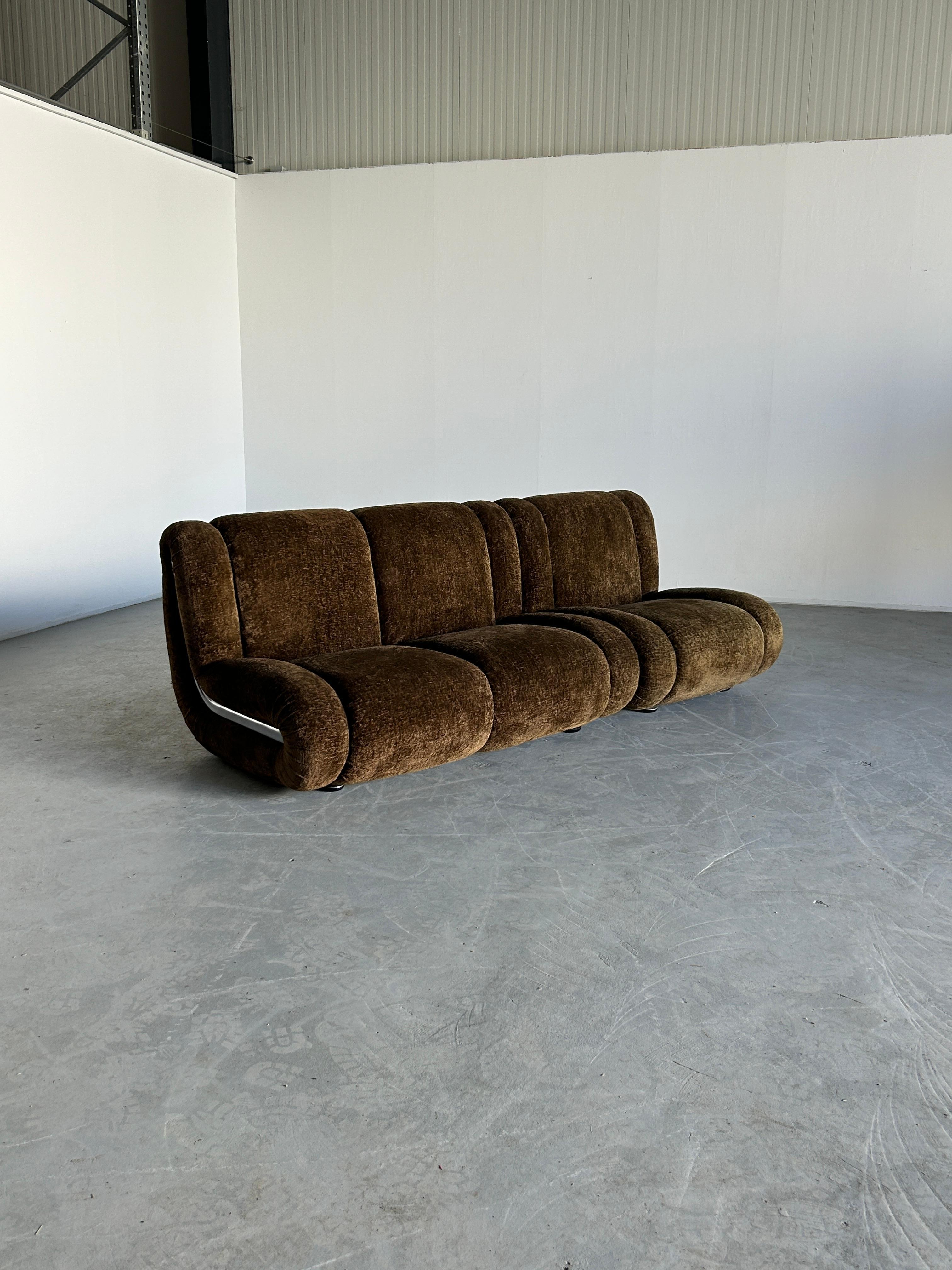 Vintage Italian Space Age Sculptural Cloud Modular Sofa Set in Brown Velvet For Sale 3