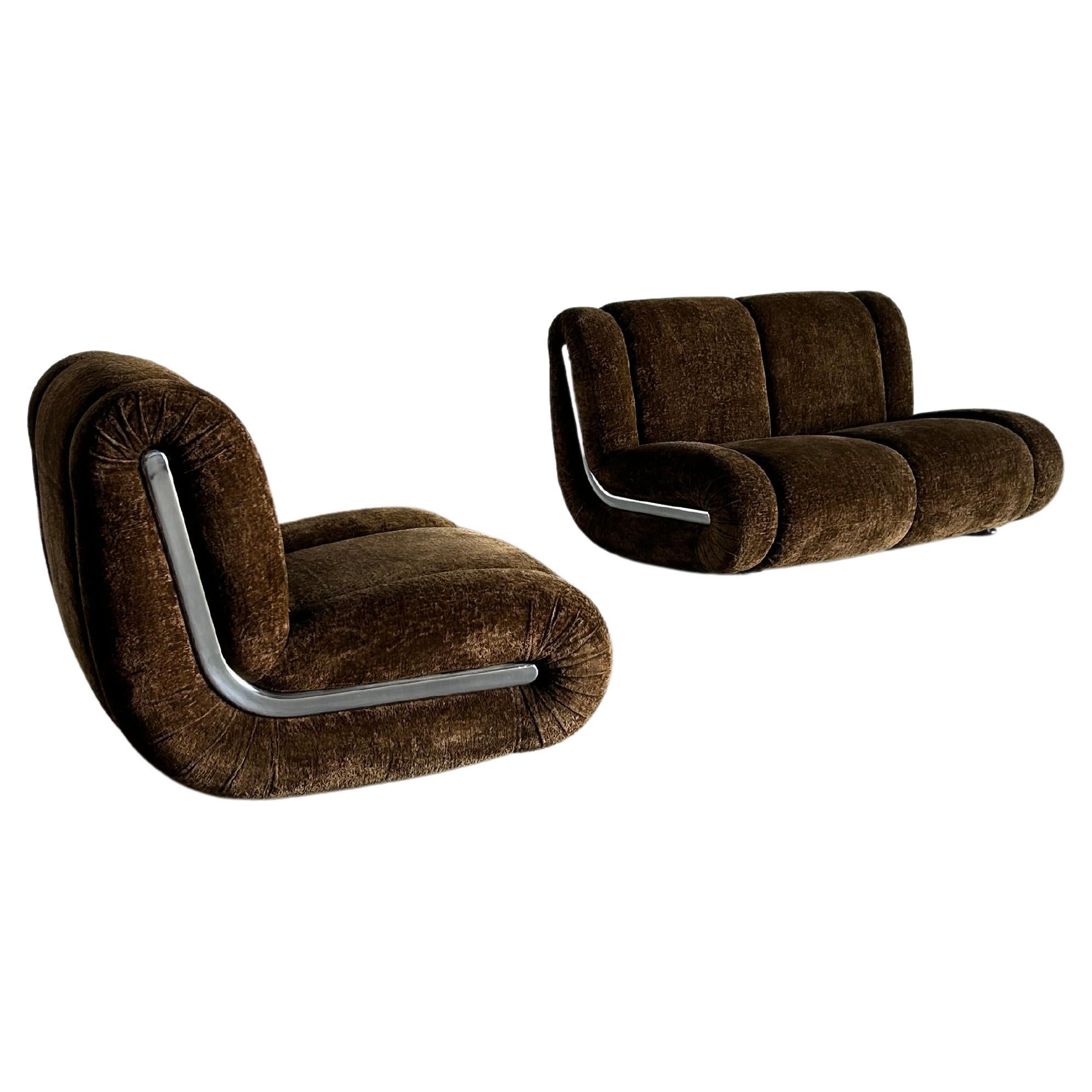 Canapé modulable vintage italien Space A Age Sculptural Cloud en velours Brown en vente