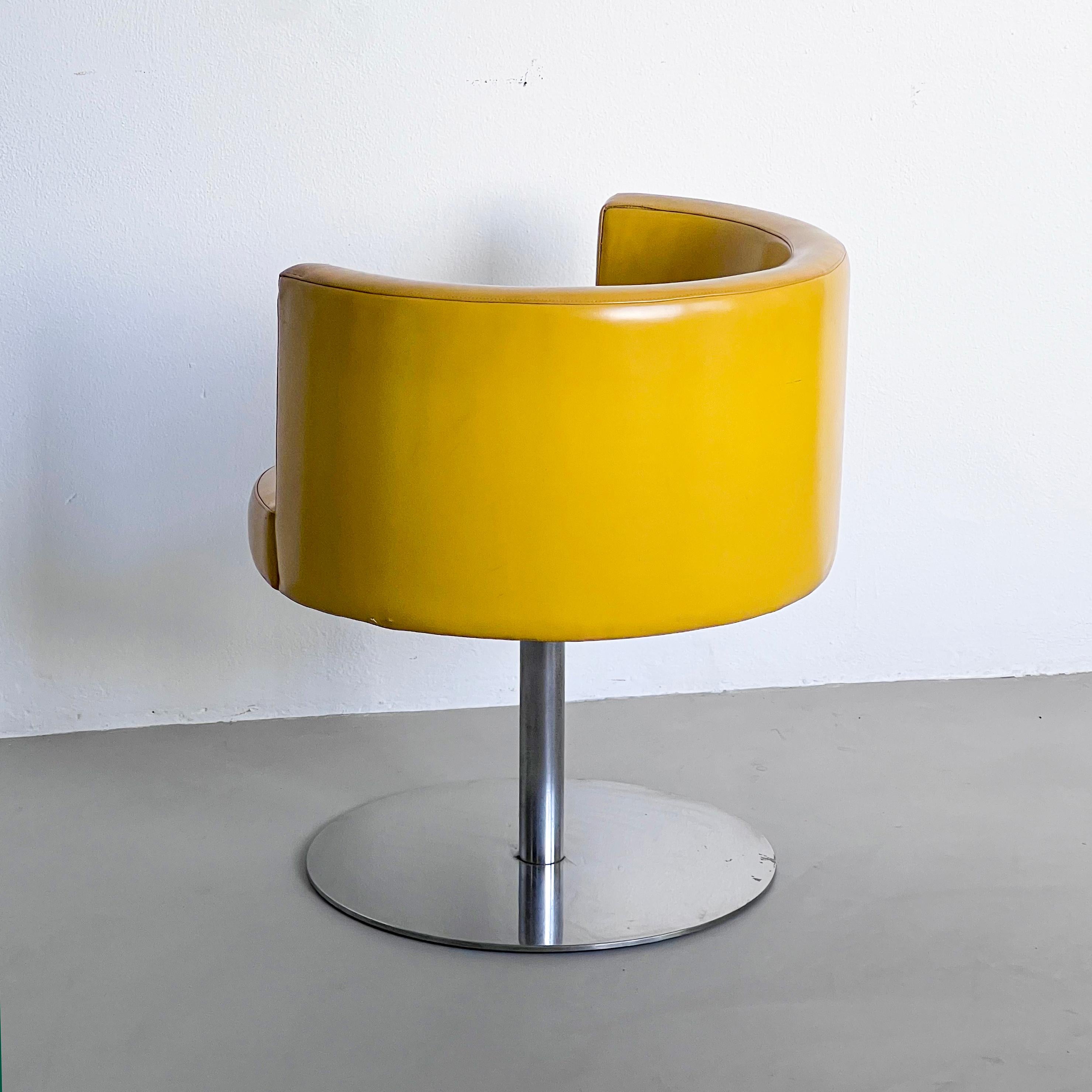 Aluminum Vintage Italian Space Age Yellow Leather Accent Swivel Chair by Antonia Astori For Sale