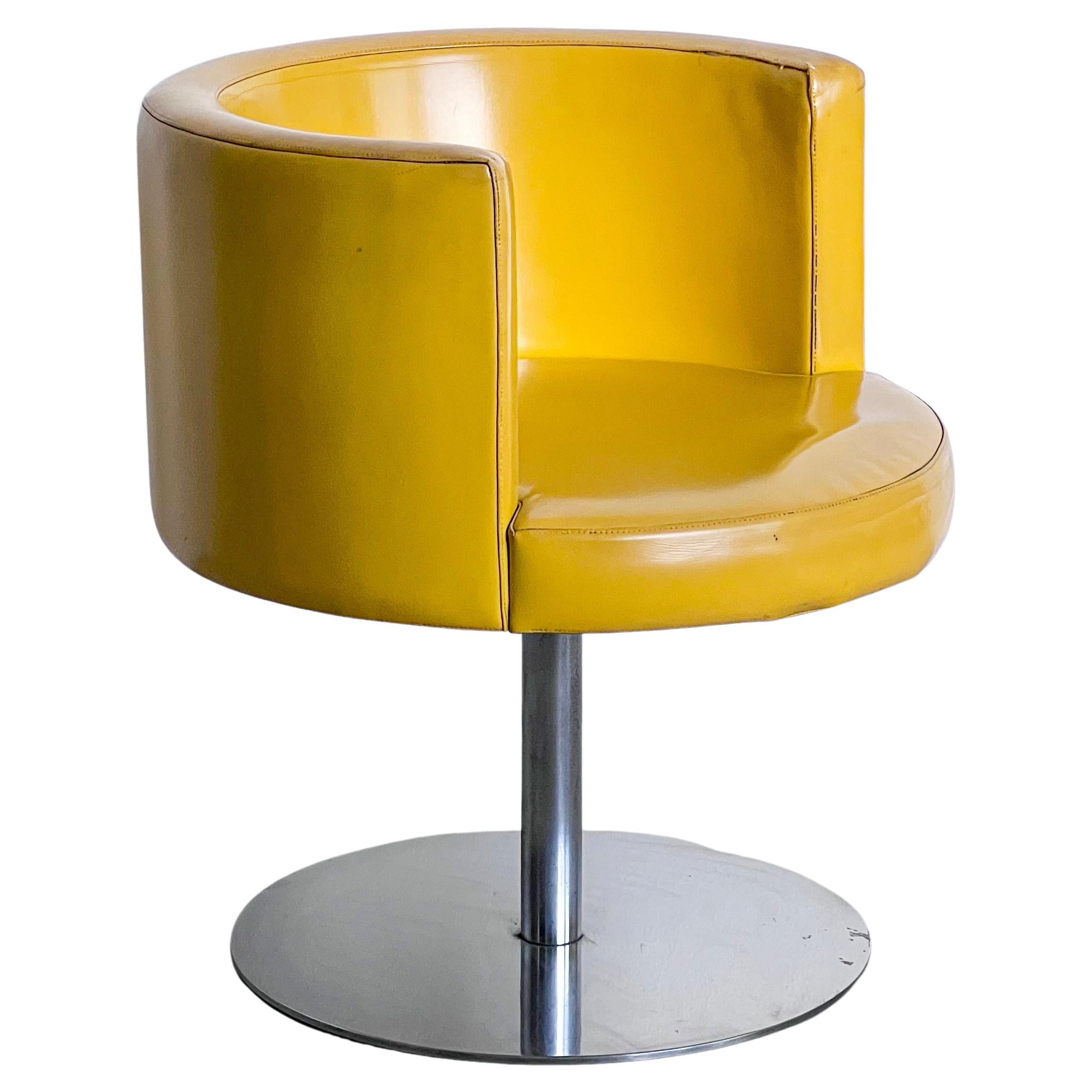 Vintage Italian Space Age Yellow Leather Accent Swivel Chair by Antonia Astori