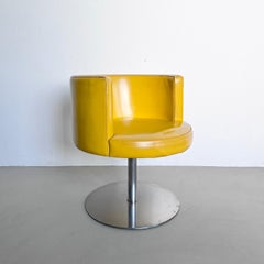 Vintage Italian Space Age Yellow Leather Accent Swivel Chair by Antonia Astori