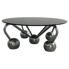 Vintage Italian SpaceAge coffee table, chrome metal and smoked glass, fancy legs