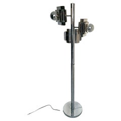 Late 20th Century Spage Age Floor Lamp in Chromed Metal, with Elaborate Shades