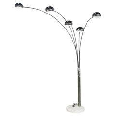 Vintage Italian "Spray Arch" Floor Lamp in Chrome and Marble