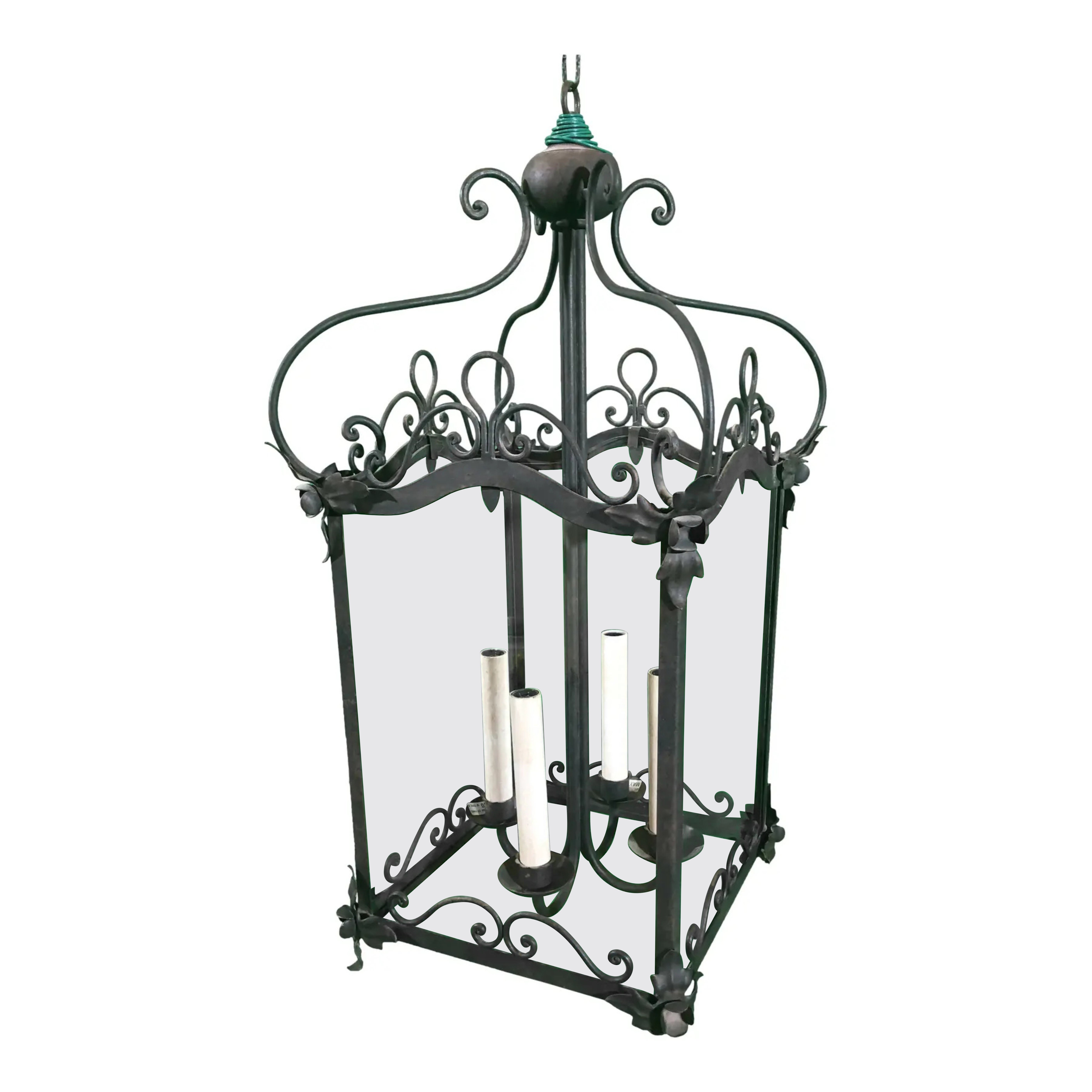 Lanterna italiana vintage a 4 luci in ferro battuto - Rustic Design quadrato in vendita