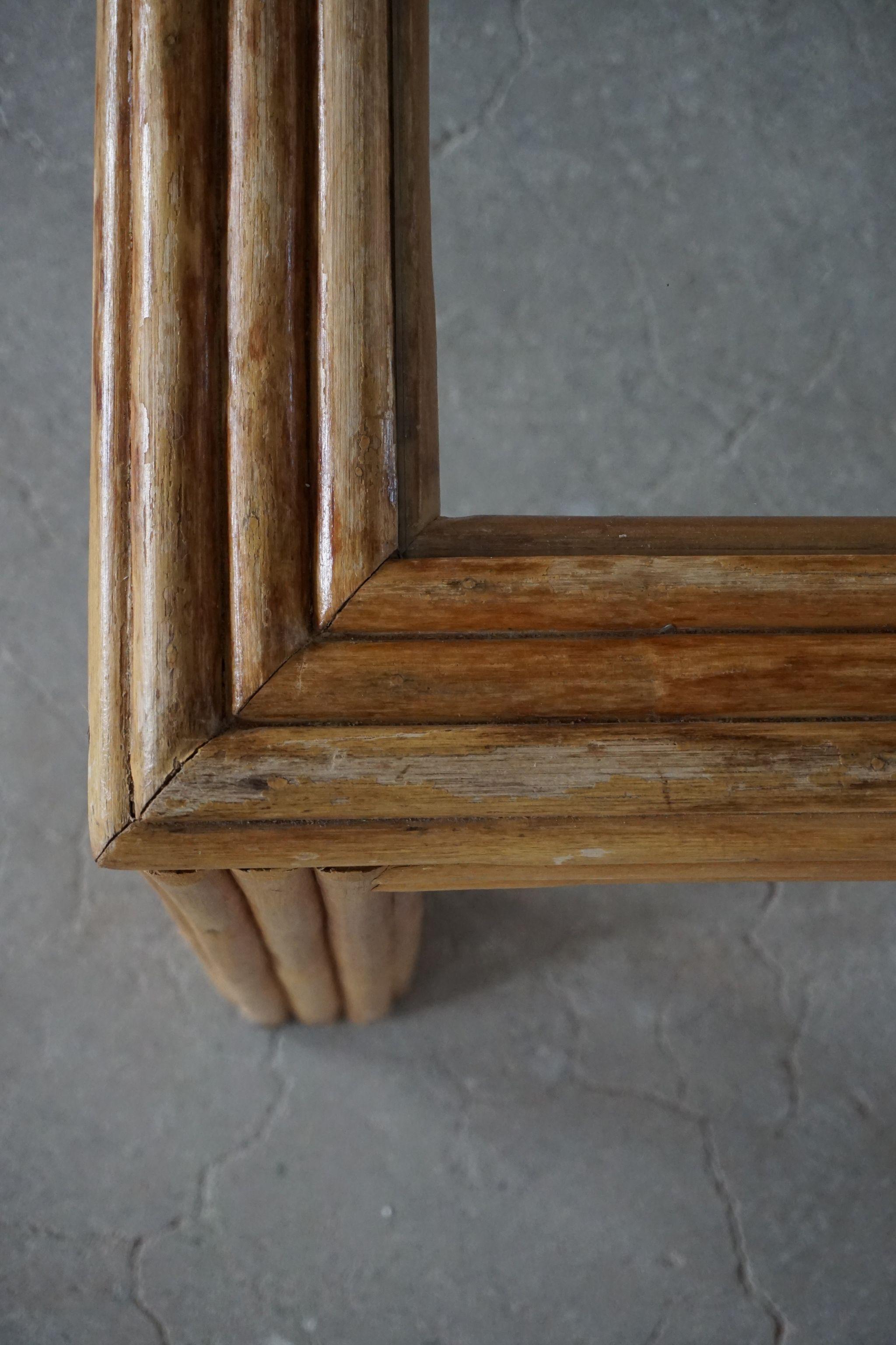 Vintage Italian Square Rattan Table with Glass Top, 1970s For Sale 3