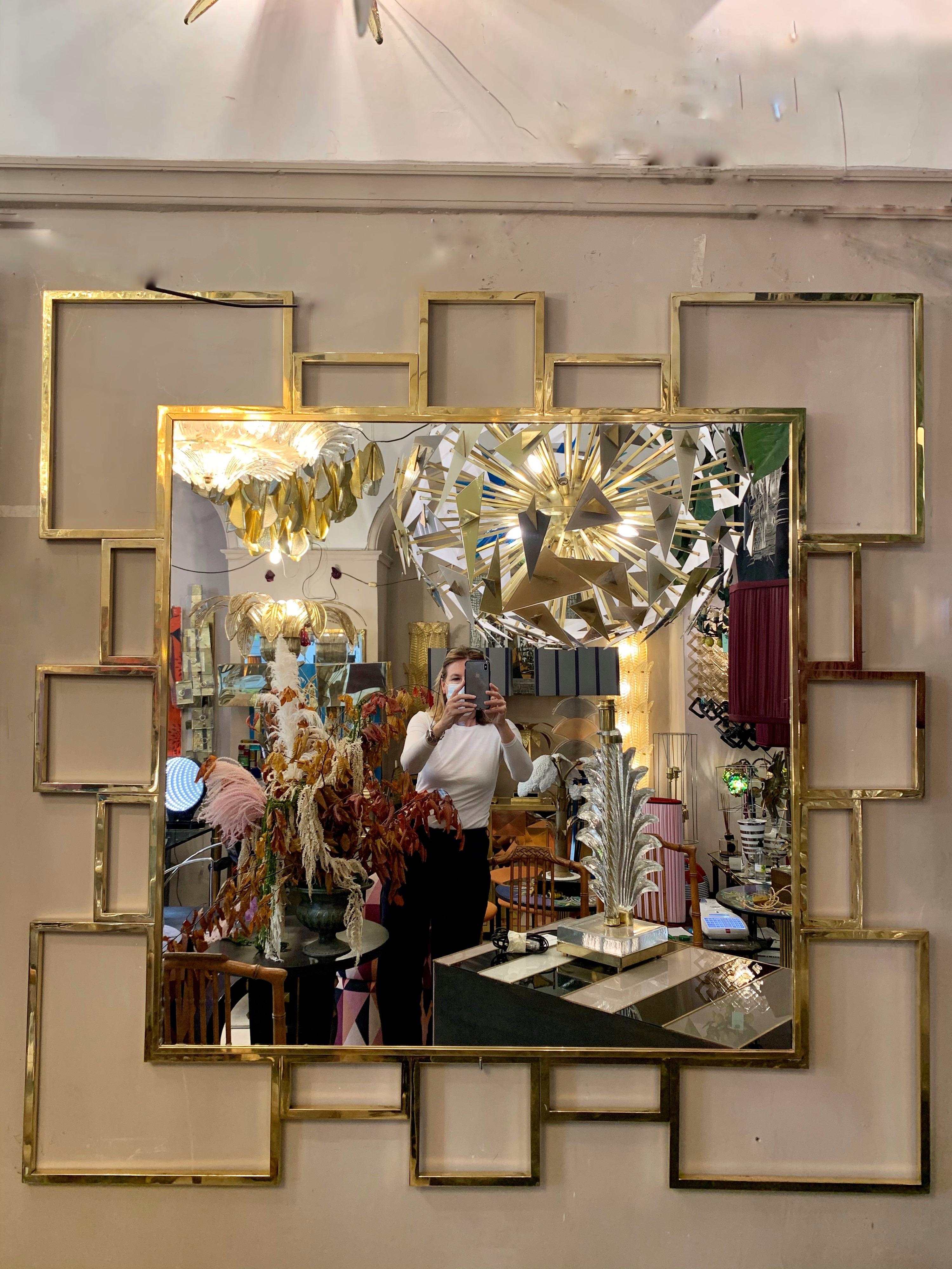 Mid-Century Modern Vintage Italian Squared Brass Mirror, 1980s