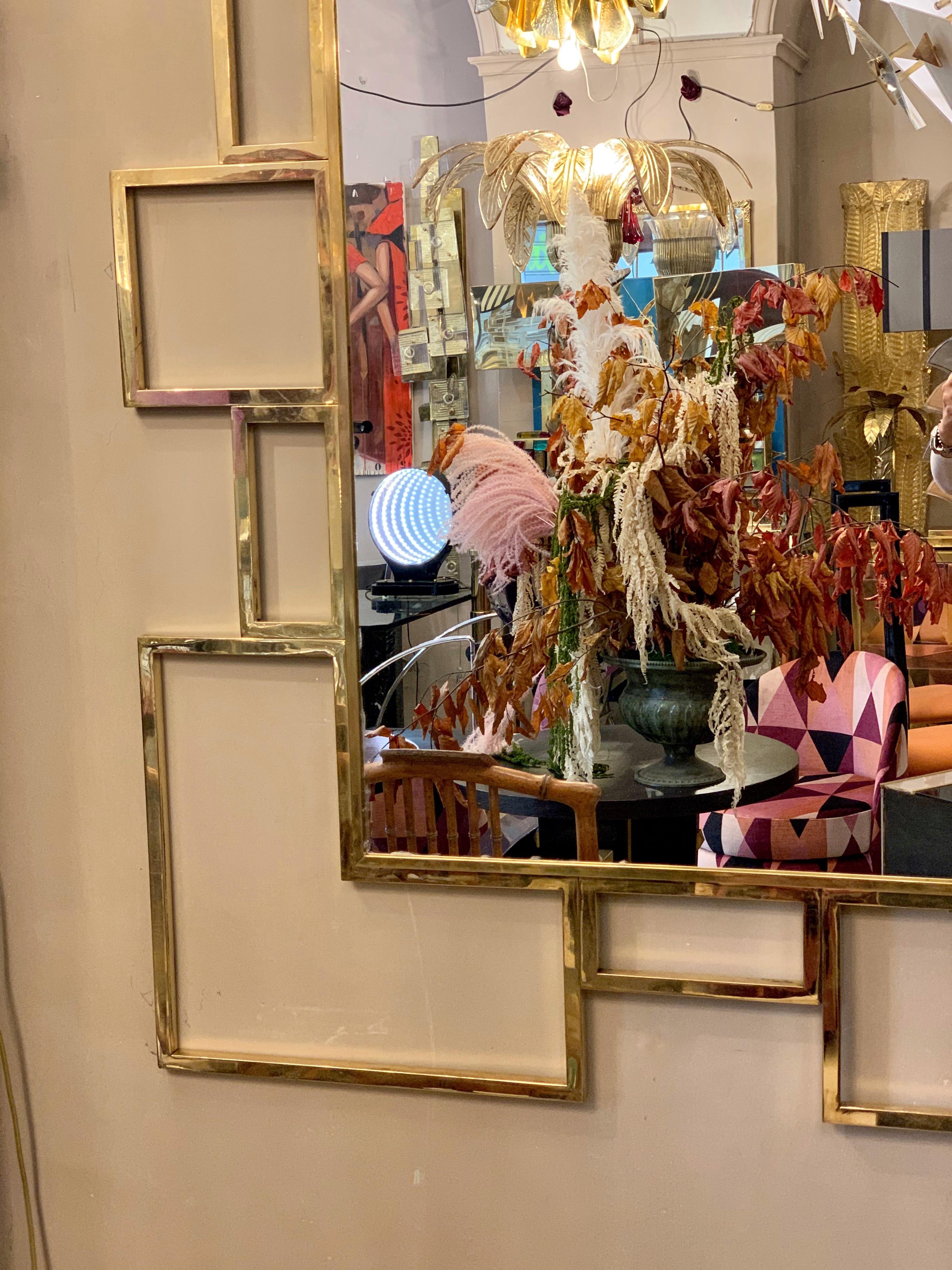 Vintage Italian Squared Brass Mirror, 1980s In Good Condition In Florence, IT