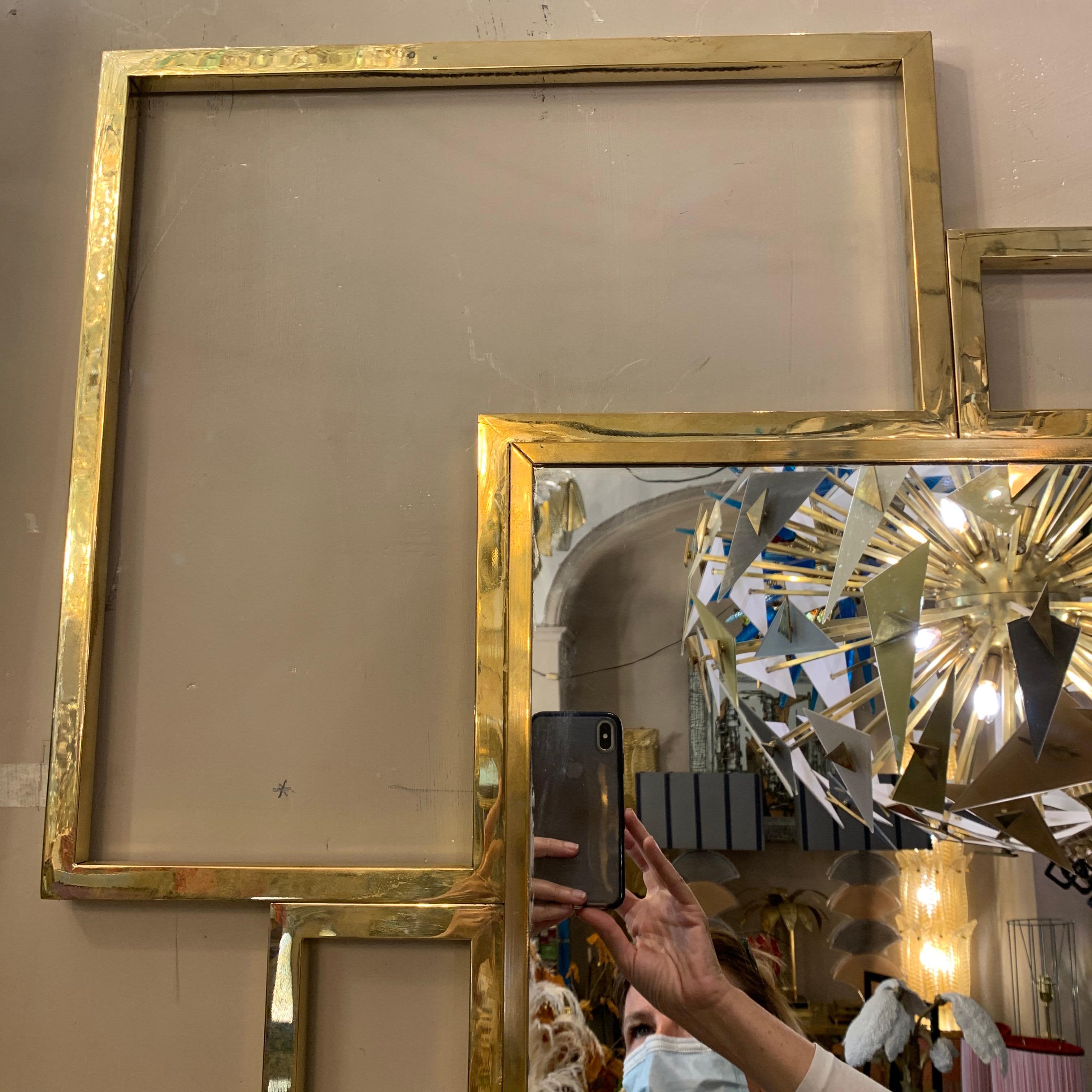 Vintage Italian Squared Brass Mirror, 1980s 1