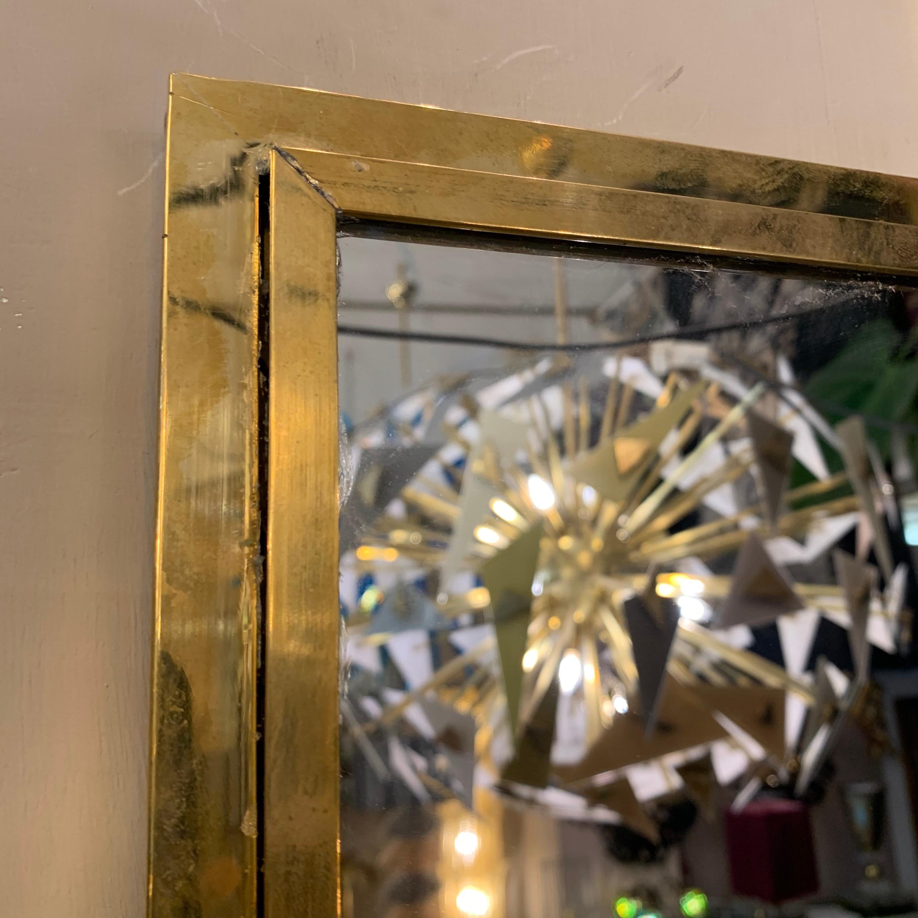 Vintage Italian Squared Brass Mirror, 1980s 2