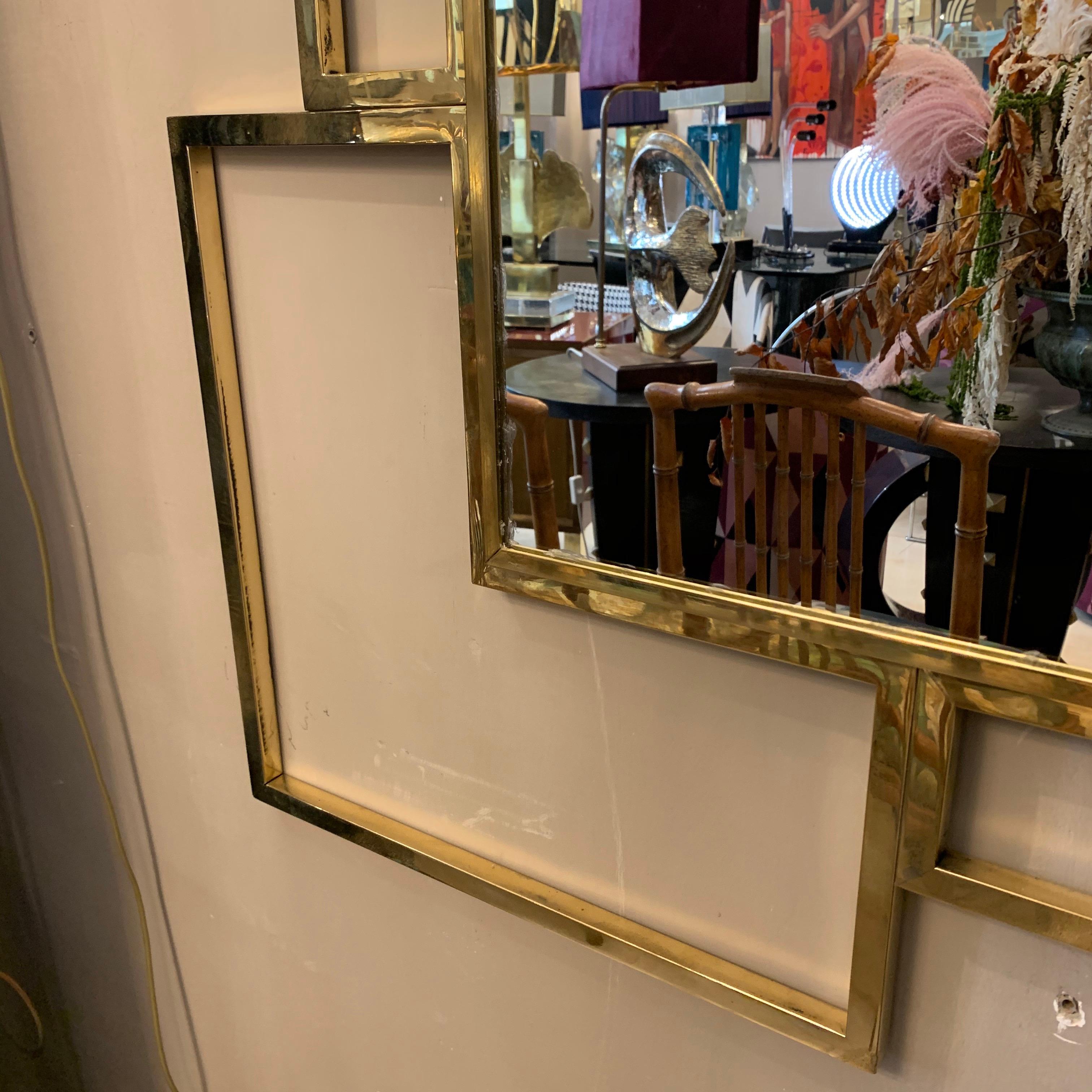 Vintage Italian Squared Brass Mirror, 1980s 3
