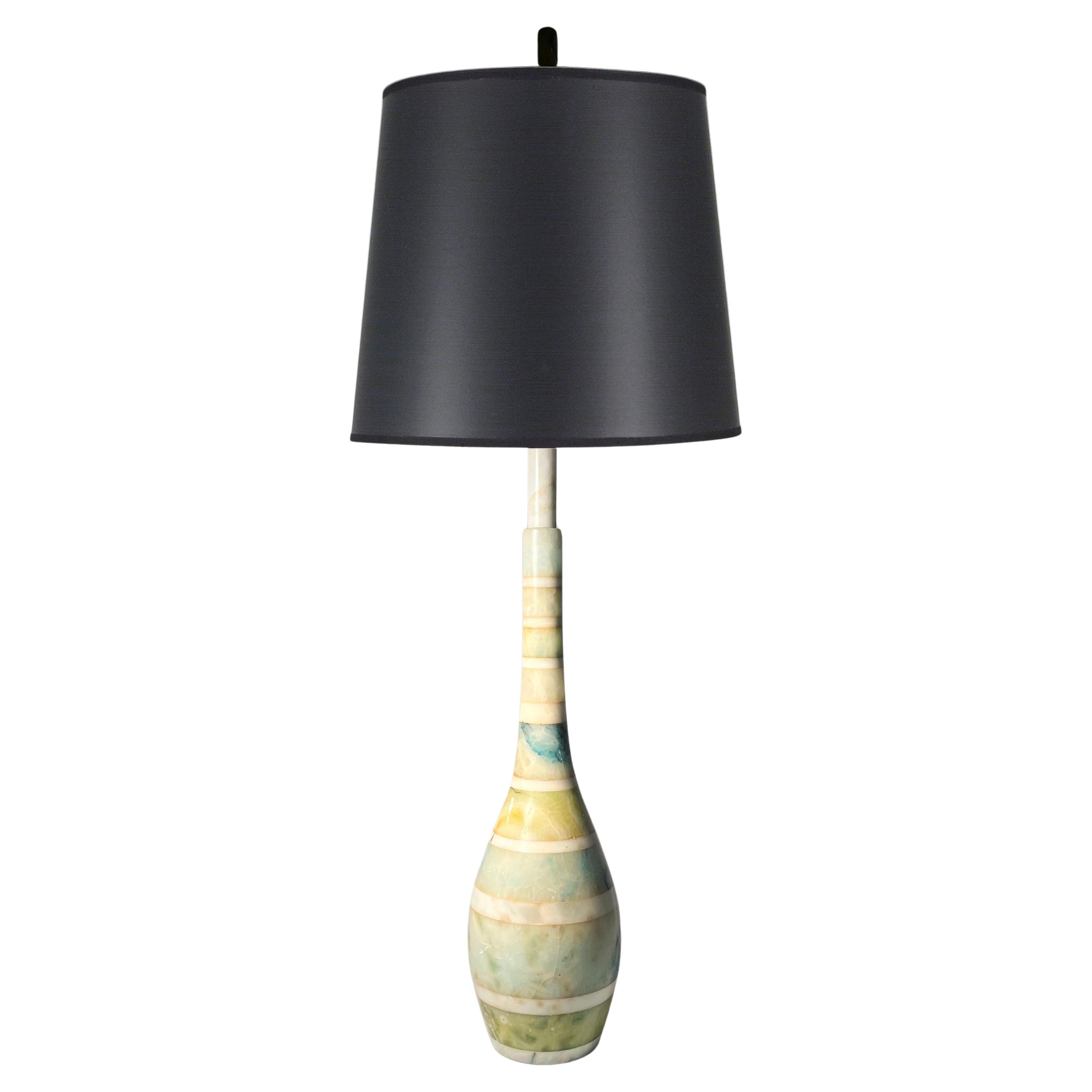 Vintage Italian Stacked Blues & Greens Marble Lamp