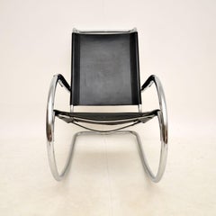 Vintage Italian Steel and Leather Rocking Chair by Fasem