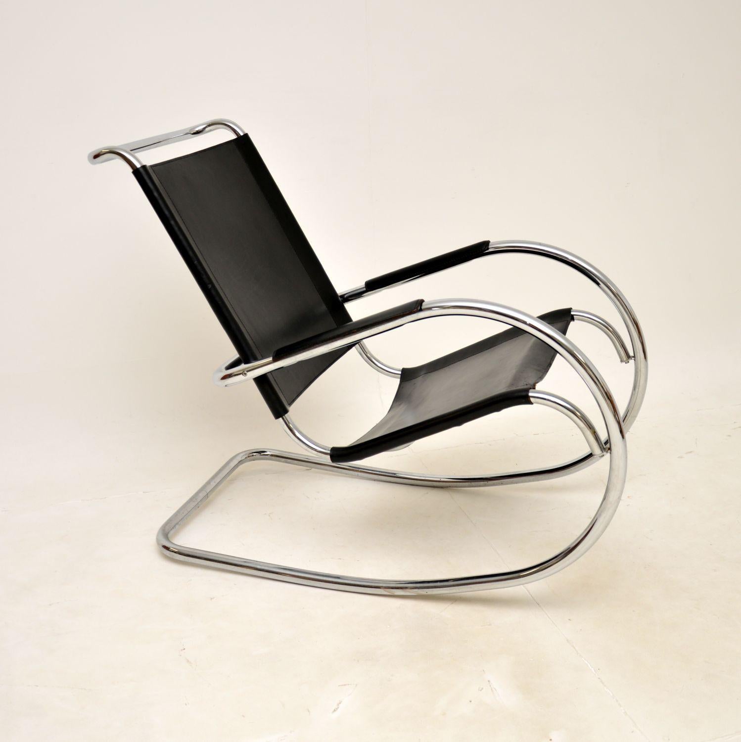 Mid-Century Modern Vintage Italian Steel and Leather Rocking Chair by Fasem For Sale