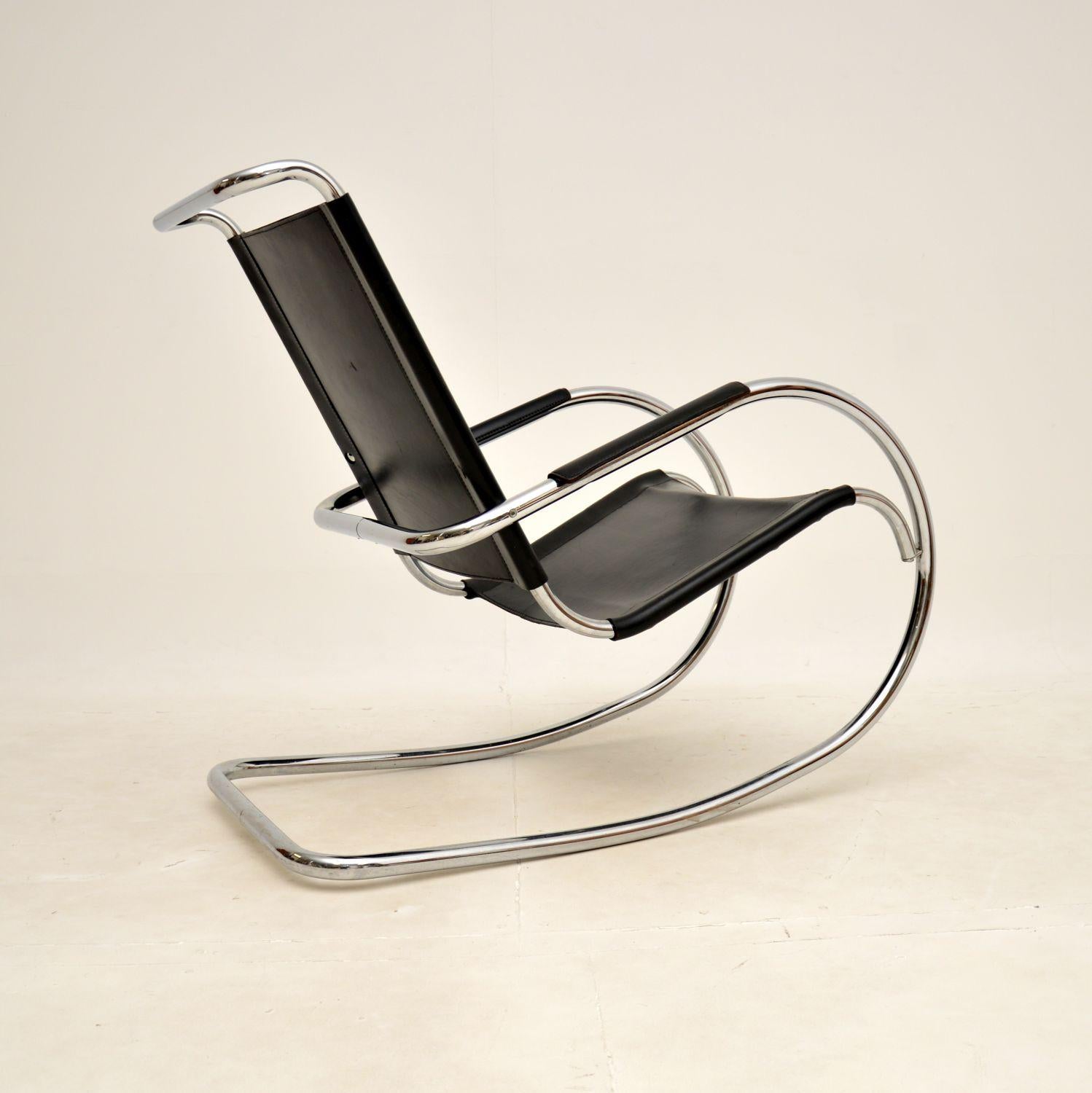 Vintage Italian Steel and Leather Rocking Chair by Fasem In Good Condition For Sale In London, GB