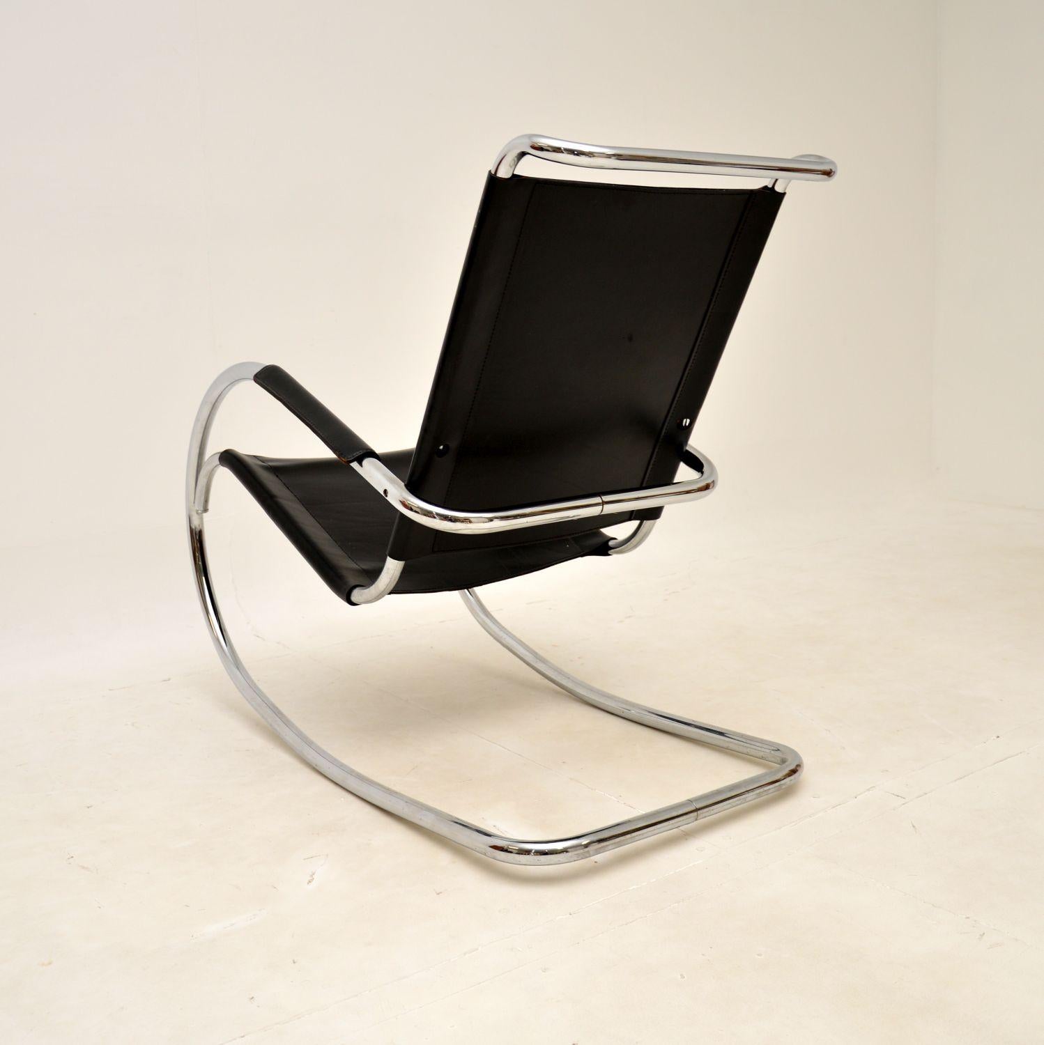 Vintage Italian Steel and Leather Rocking Chair by Fasem For Sale 1