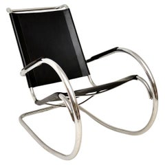 Vintage Italian Steel and Leather Rocking Chair by Fasem