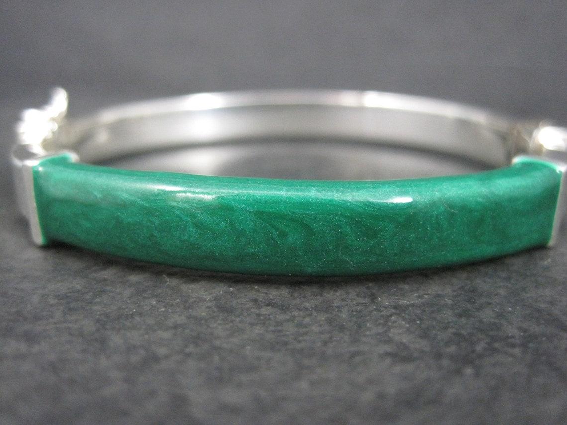 Modern Vintage Italian Sterling Green Enamel Bangle Bracelet For Sale