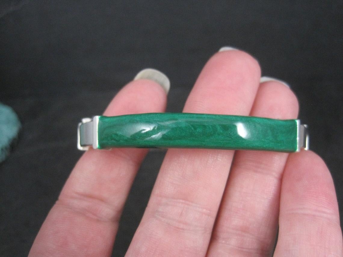 Vintage Italian Sterling Green Enamel Bangle Bracelet For Sale 4