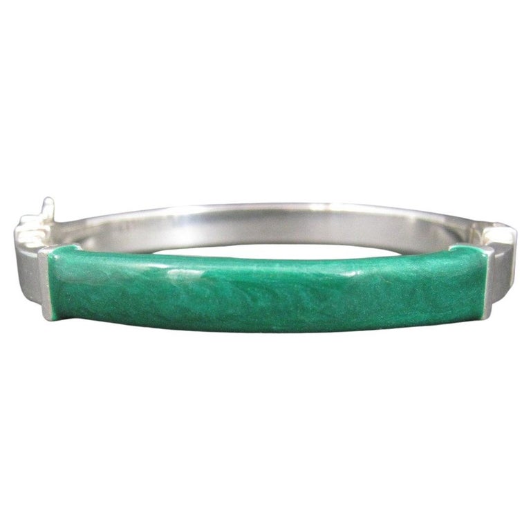 Vintage Italian Sterling Green Enamel Bangle Bracelet For Sale at