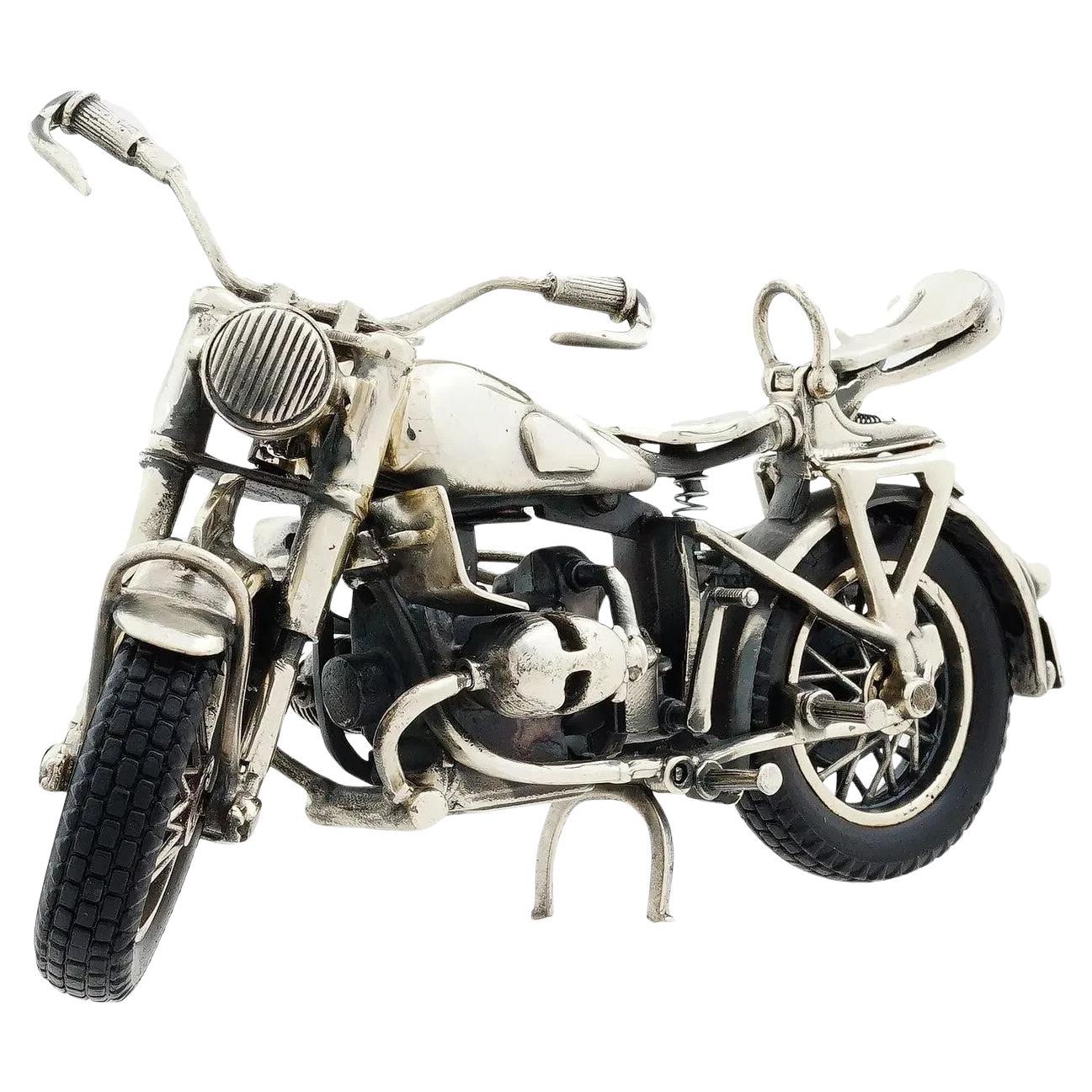 Vintage Italiano Plata de Ley 925 Firmado Italiano Motocicleta Harley