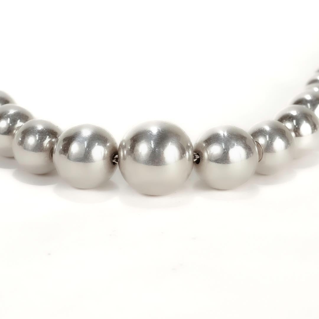 Vintage Italian Sterling Silver Bead Necklace For Sale 4