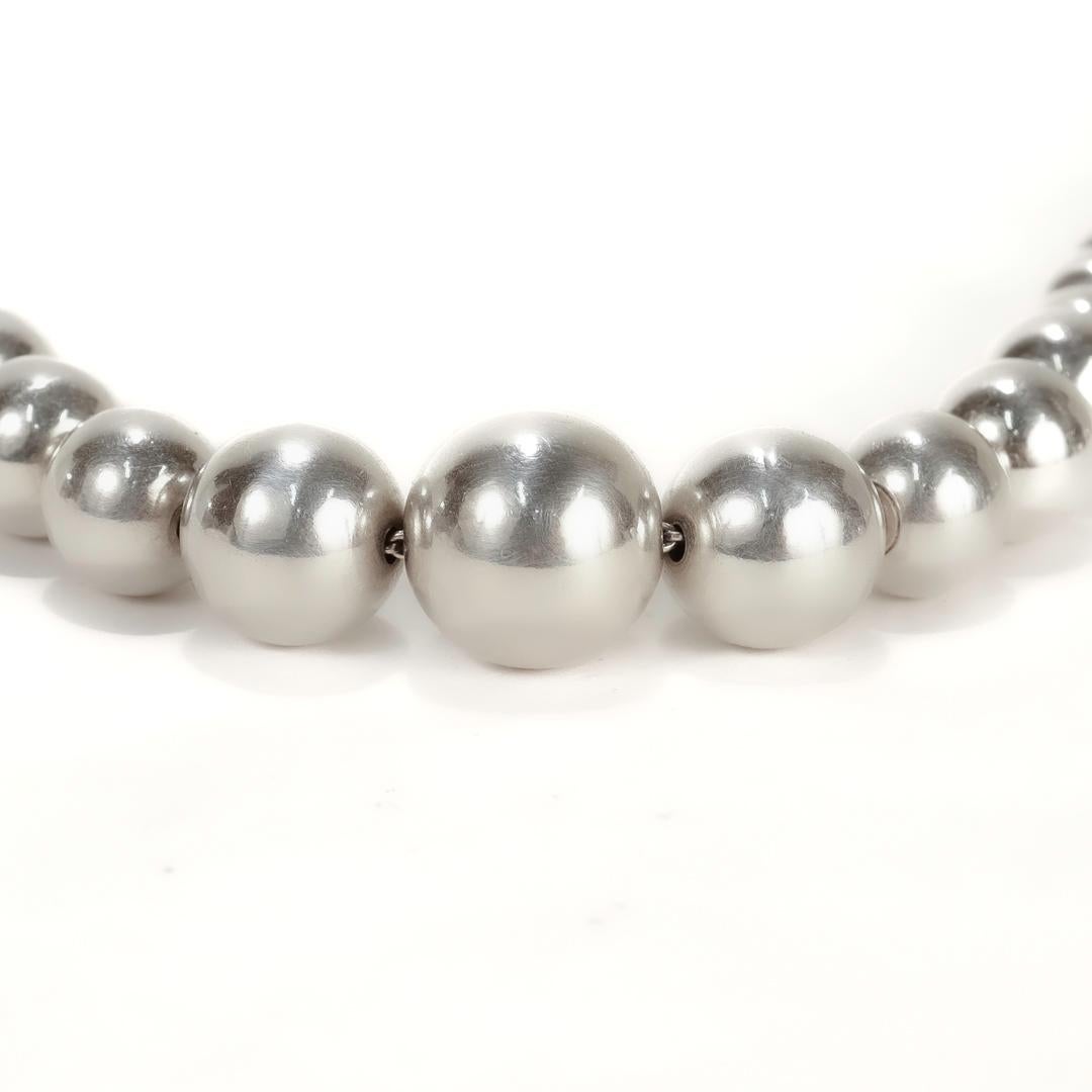 Vintage Italian Sterling Silver Bead Necklace For Sale 3