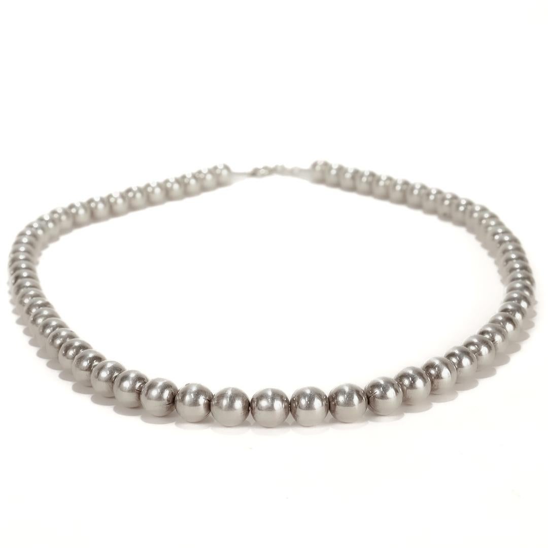 Retro Vintage Italian Sterling Silver Bead Necklace For Sale