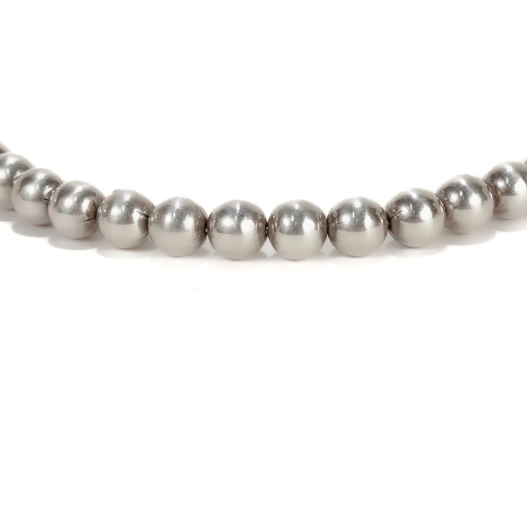 Vintage Italian Sterling Silver Bead Necklace For Sale 3