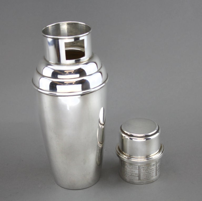 Vintage Italian Sterling Silver Cocktail Shaker with Recipes, Italy