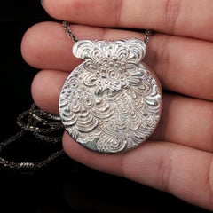 Vintage Italian Sterling Silver Floral Pendant Necklace 925 20" 23.5g Unique