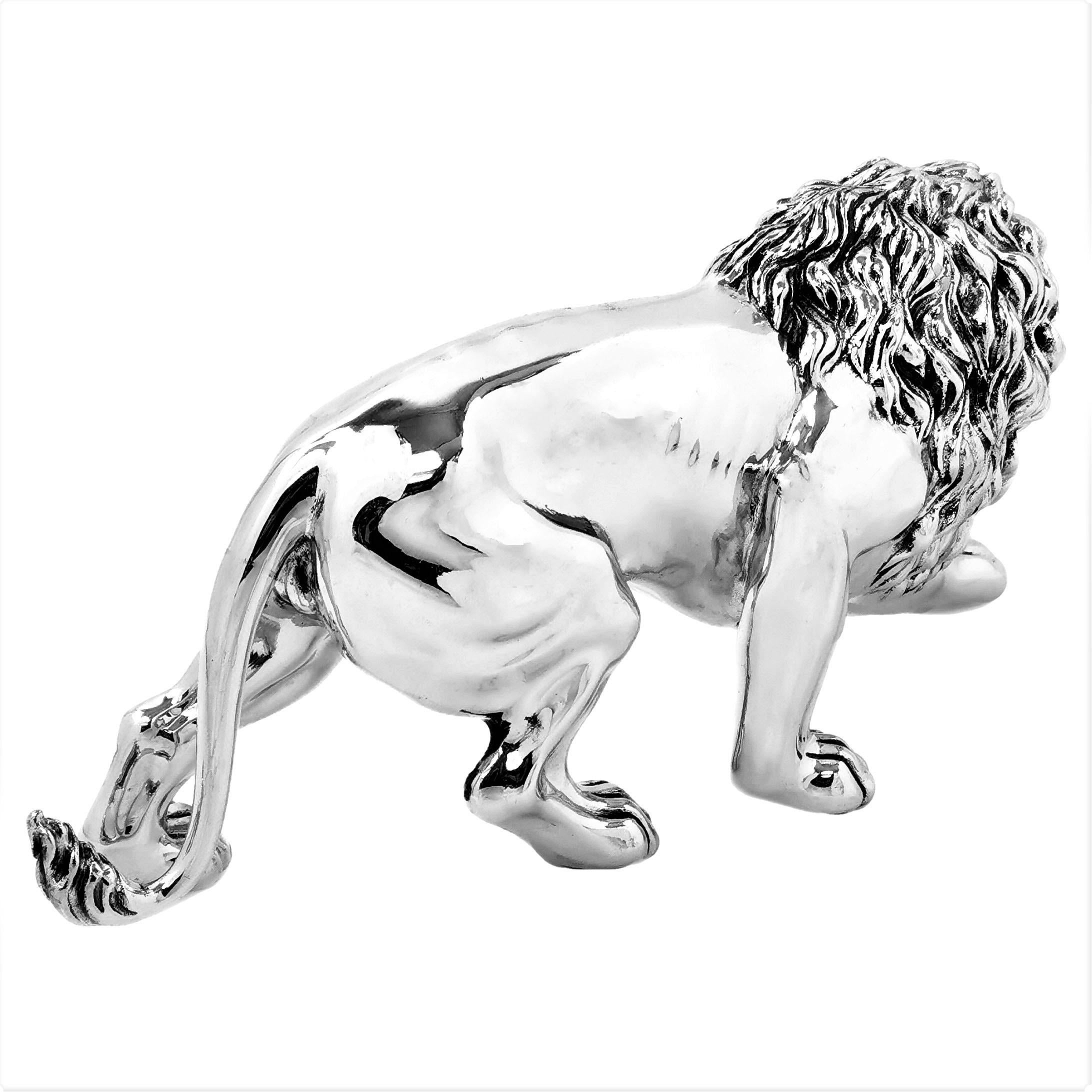 Vintage Italian Sterling Silver Lion Model Figure Statue, c. 1960 In Good Condition In London, GB