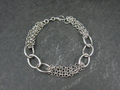 Vintage Italian Sterling Silver Oval Link and Chain Bracelet 7.5" Heier