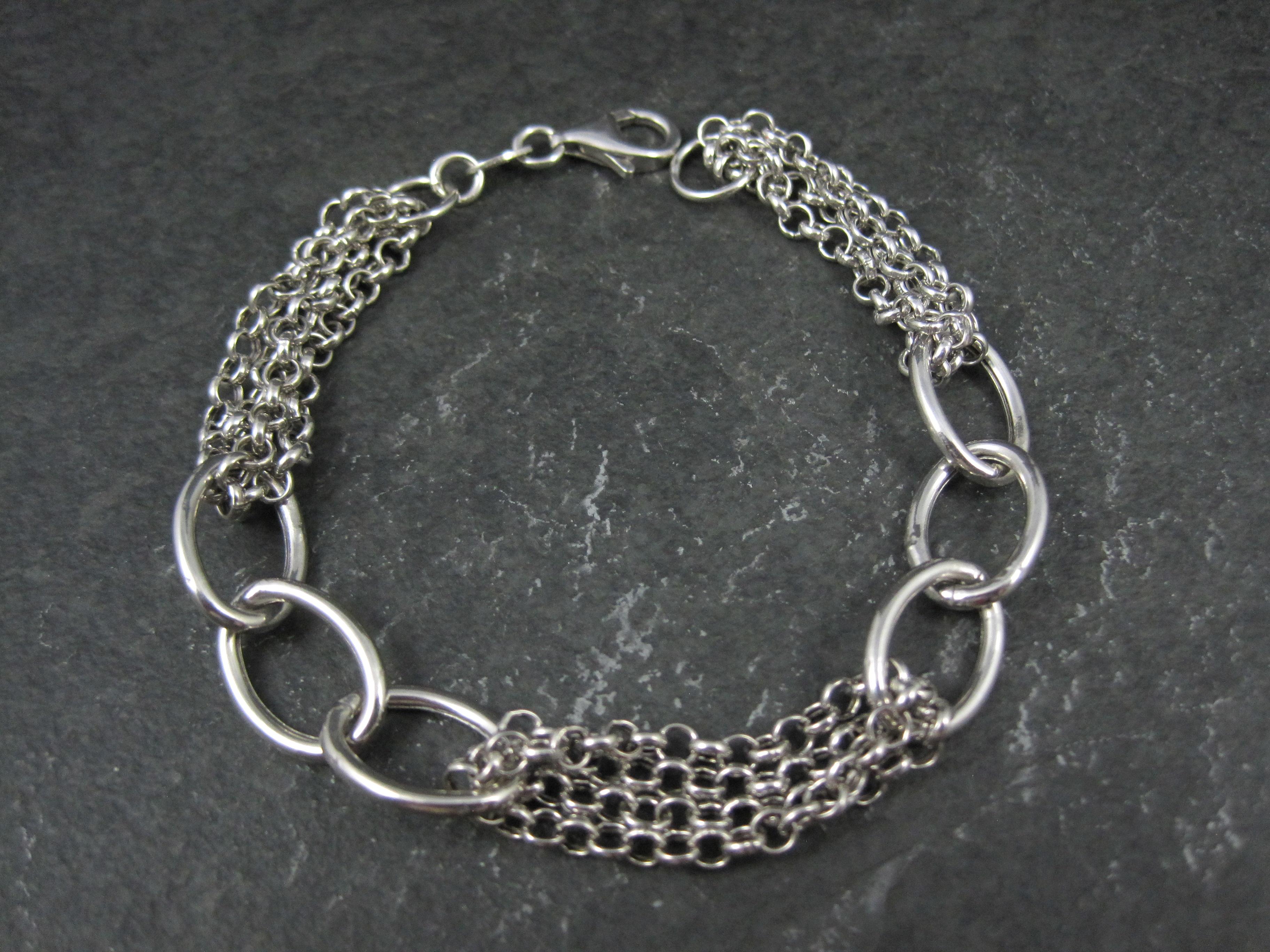 Vintage Italian Sterling Silver Oval Link and Chain Bracelet 7.5