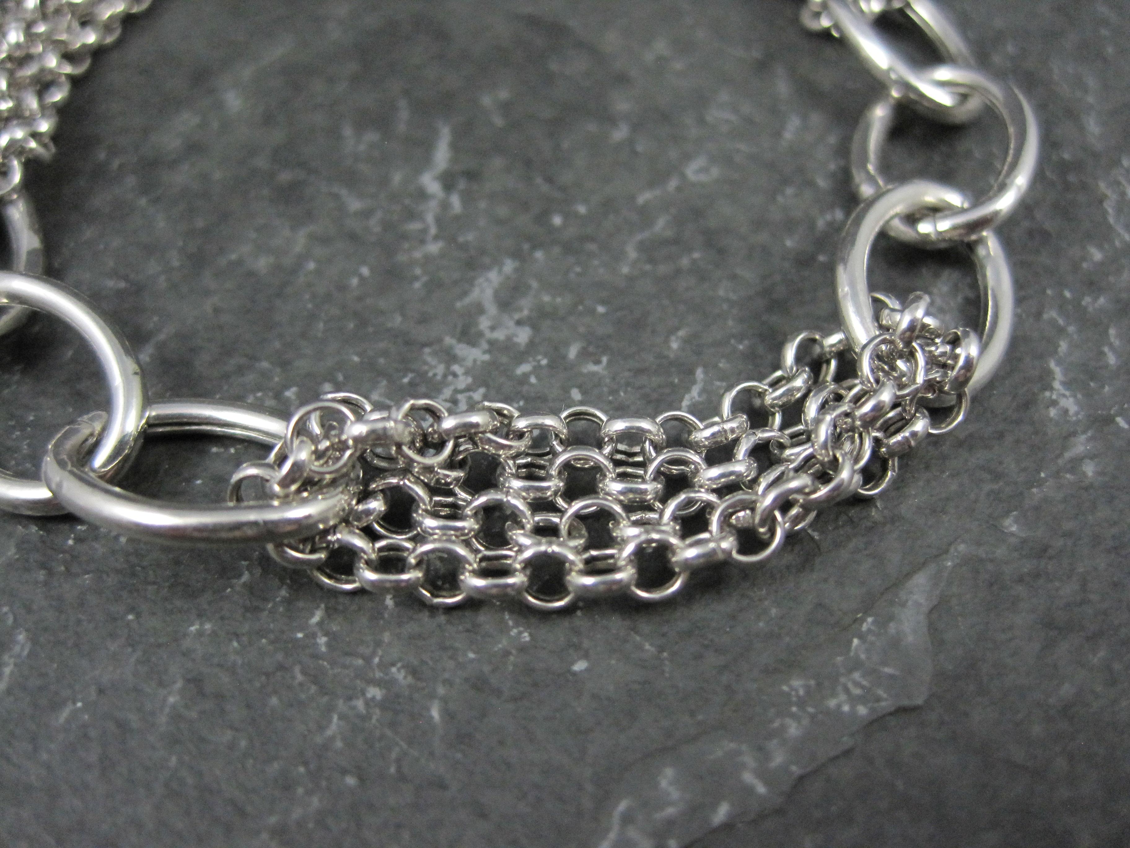 Vintage Italian Sterling Silver Oval Link and Chain Bracelet 7.5
