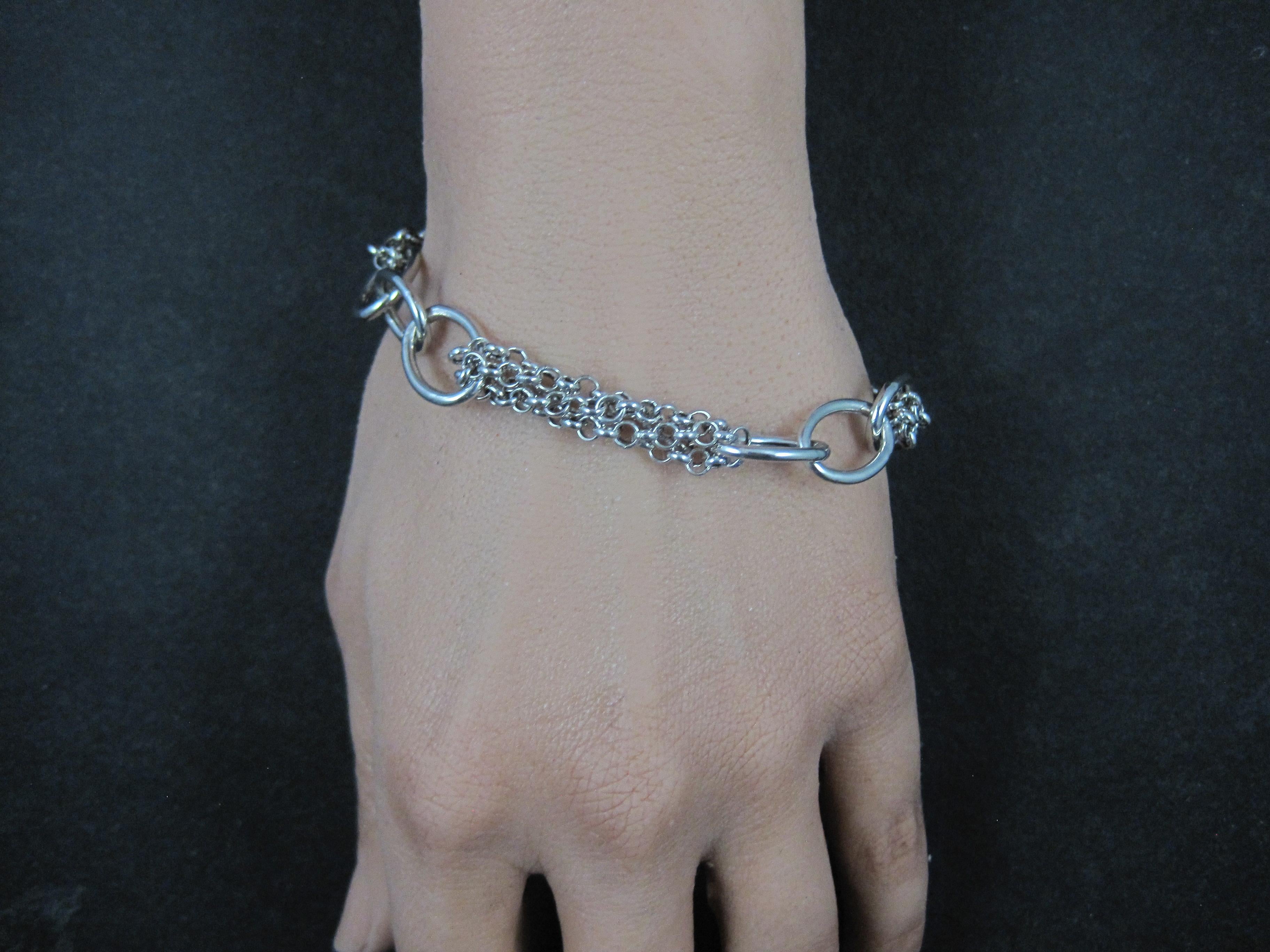 Vintage Italian Sterling Silver Oval Link and Chain Bracelet 7.5