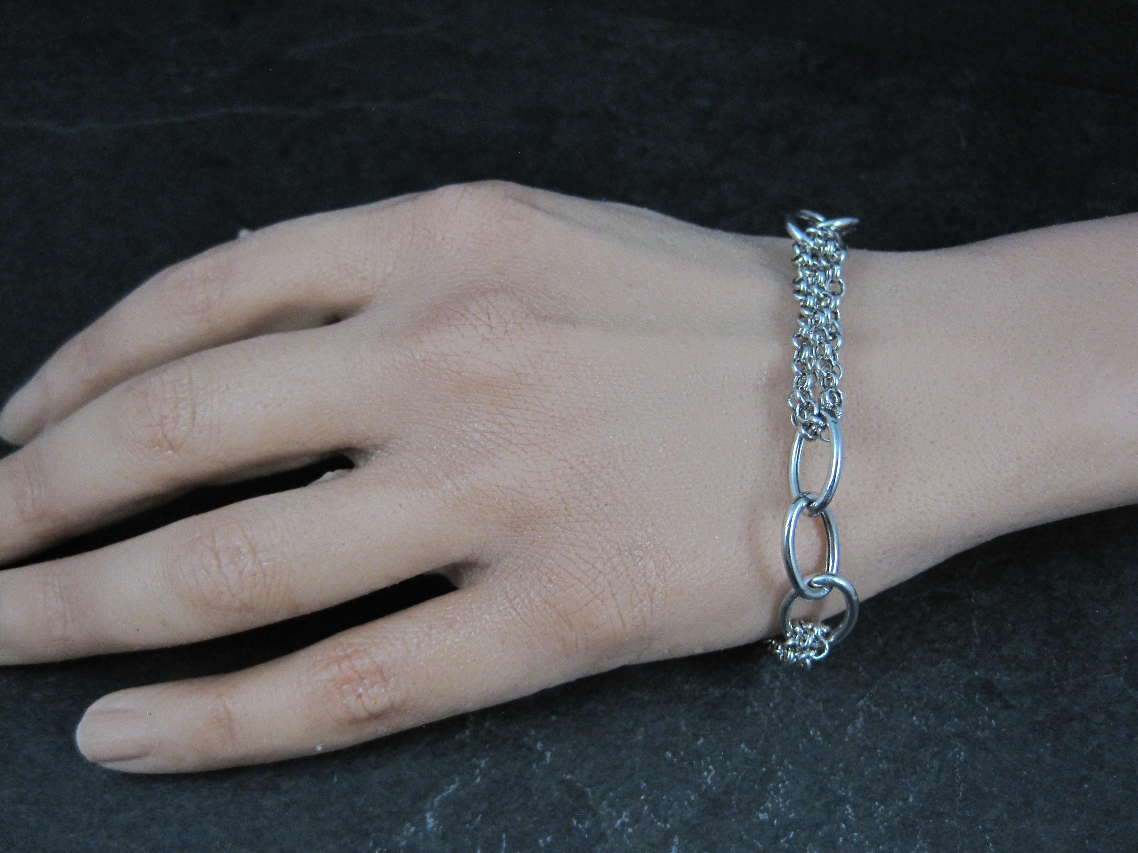 Vintage Italian Sterling Silver Oval Link and Chain Bracelet 7.5