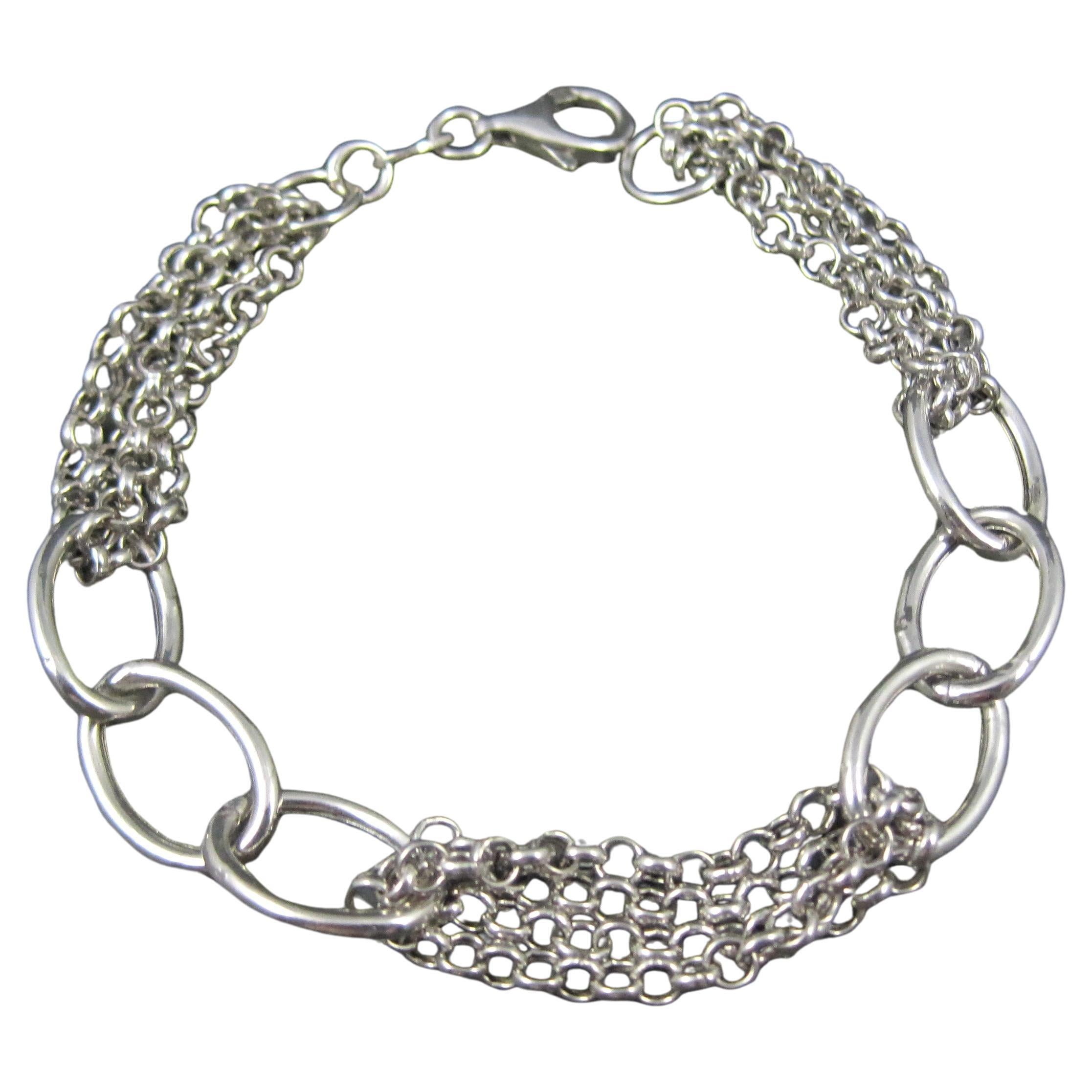 Vintage Italian Sterling Silver Oval Link and Chain Bracelet 7.5" Heier