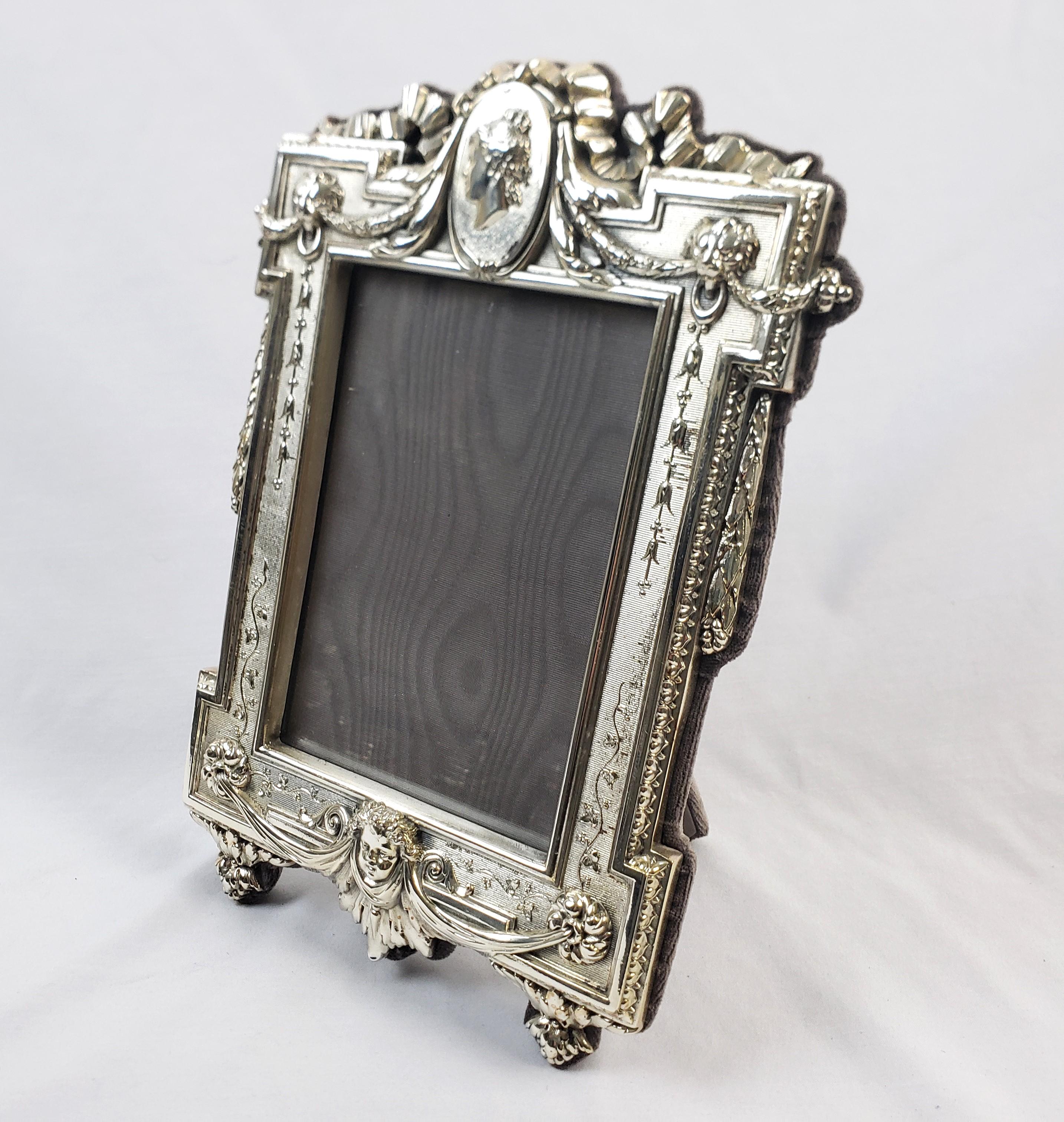 Gothic Revival Vintage Italian Sterling Silver Picture or Mirror Frame with Ornate Gothic Motif For Sale