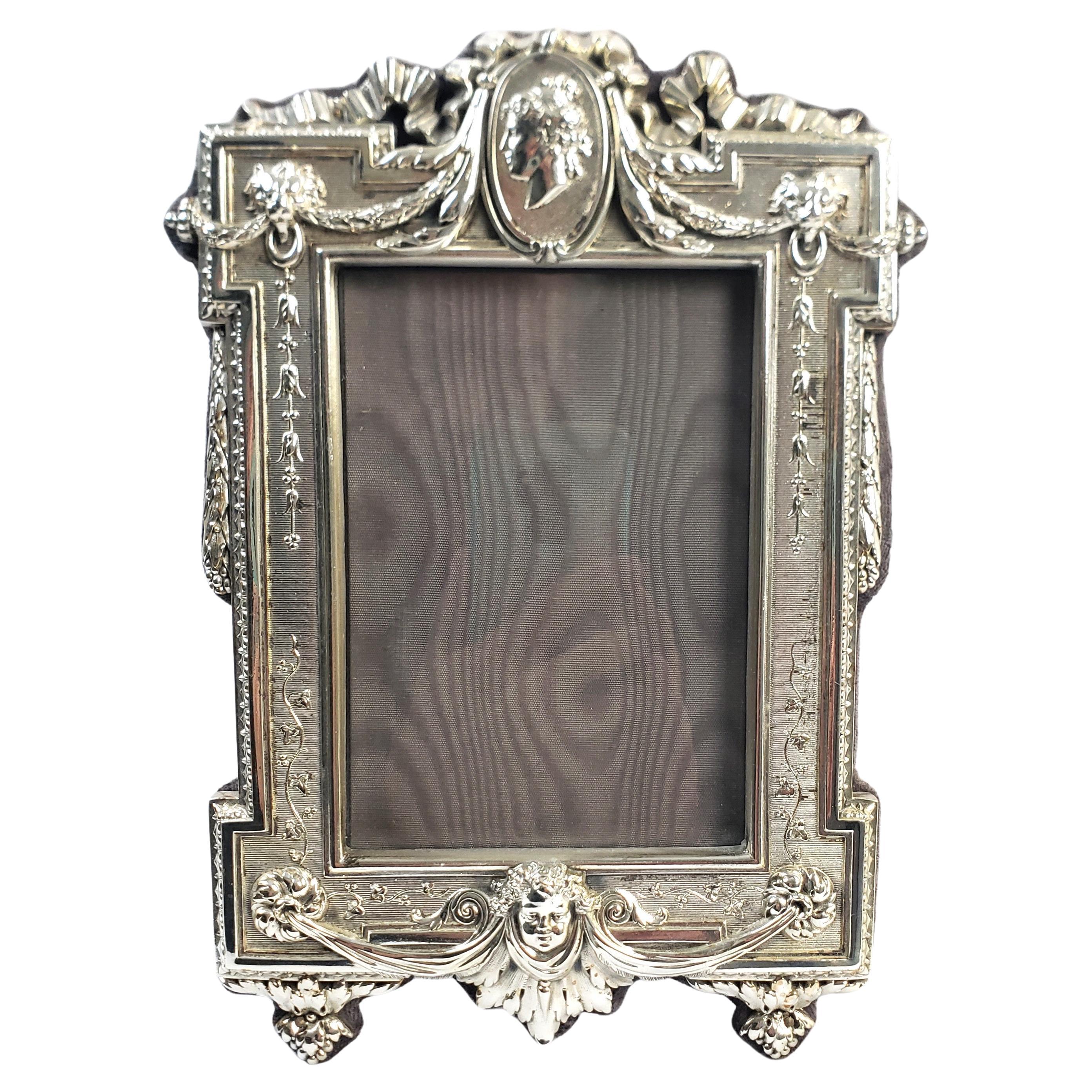 Vintage Italian Sterling Silver Picture or Mirror Frame with Ornate Gothic Motif For Sale