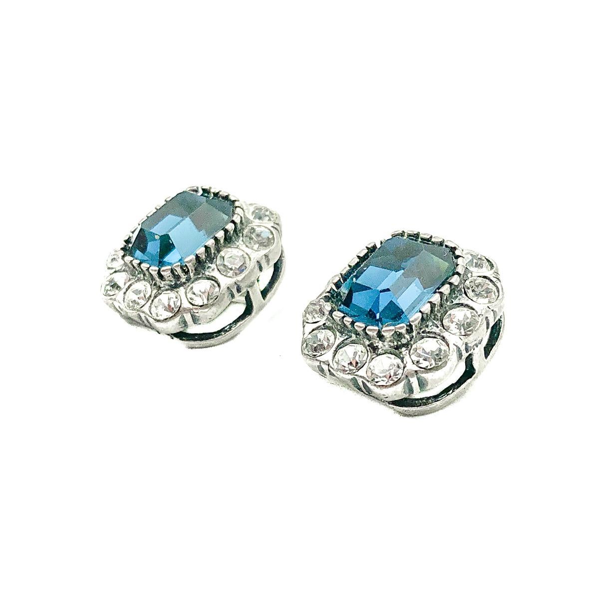 A beautiful pair of Vintage Italian Sapphire Earrings. Crafted in 925 Sterling Silver with paste glass stones in sapphire and white colours. In very good vintage condition, Italian hallmark, approx. 1.6cms. A delightfully classic and chic pair of