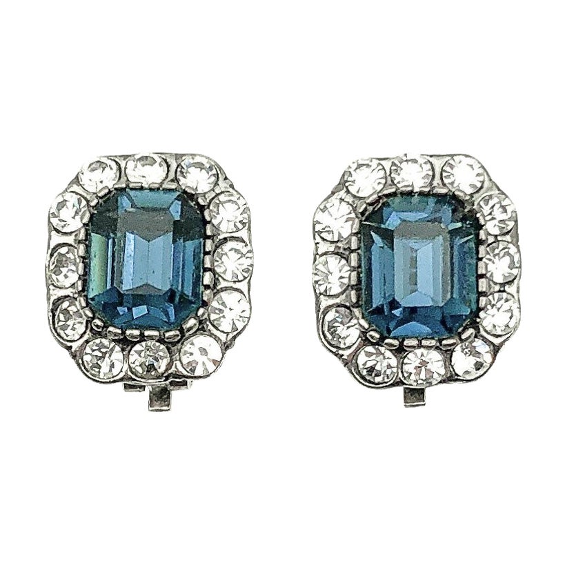 Pendientes vintage italianos de plata de ley y pasta de zafiro Años 60