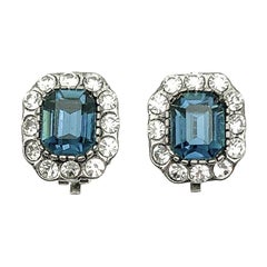 Pendientes vintage italianos de plata de ley y pasta de zafiro Años 60