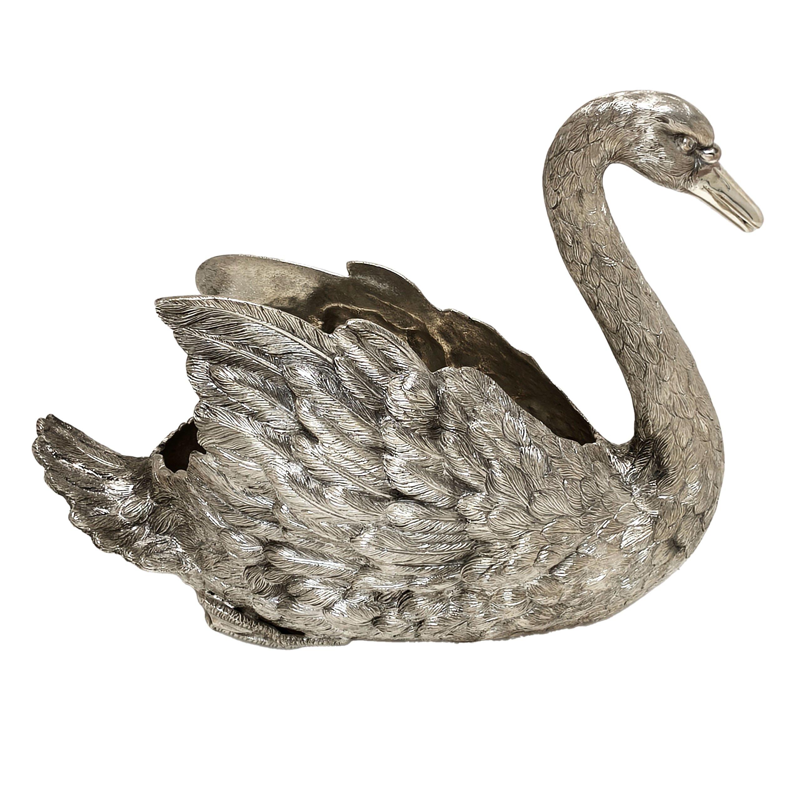 Vintage Italian Sterling Silver Swan Centrepiece Bowl Jardiniere c. 1920 In Good Condition For Sale In London, GB