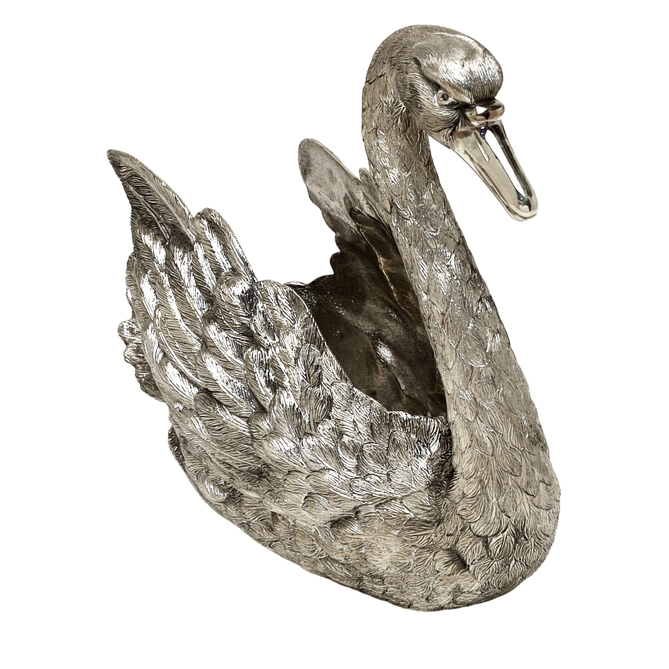 20th Century Vintage Italian Sterling Silver Swan Centrepiece Bowl Jardiniere c. 1920 For Sale