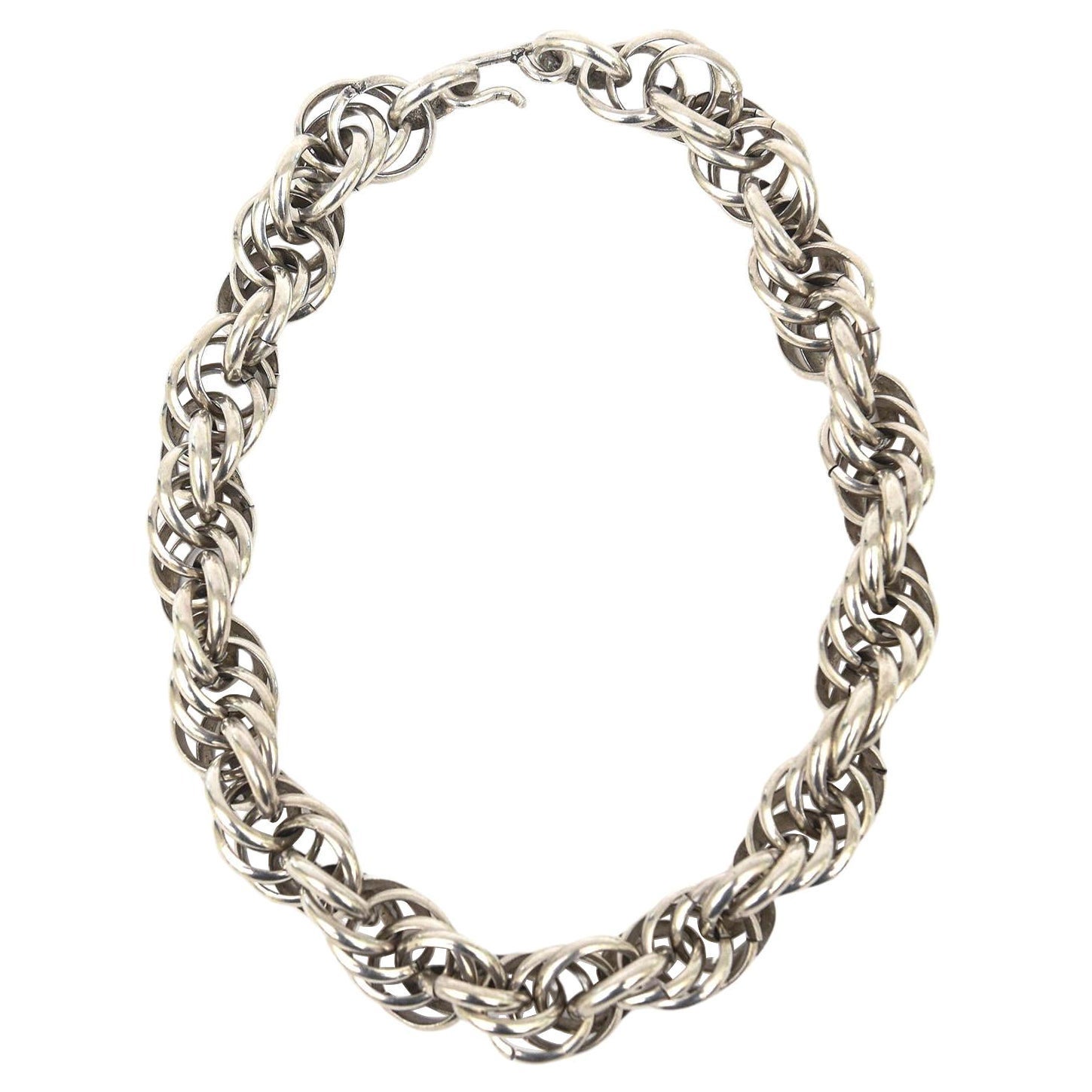 Vintage A. Silver Collana scultorea a maglie ritorte degli anni '80