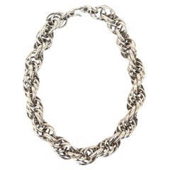 Vintage Italian Sterling Silver Twisted Link Sculptural Collar Necklace 1980's