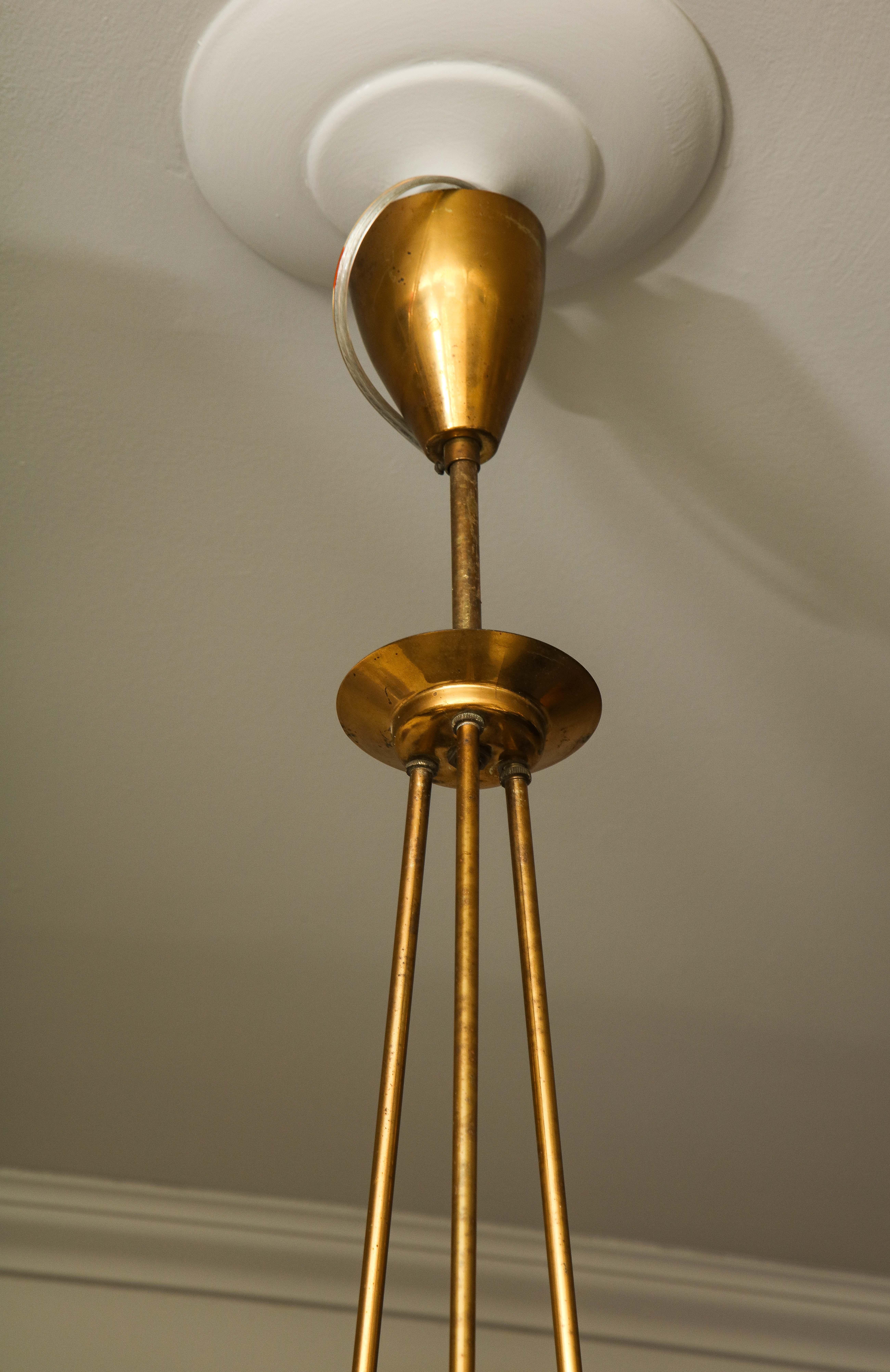 Vintage Stilnovo Brass Chandelier with 6 Opaline Globes 5