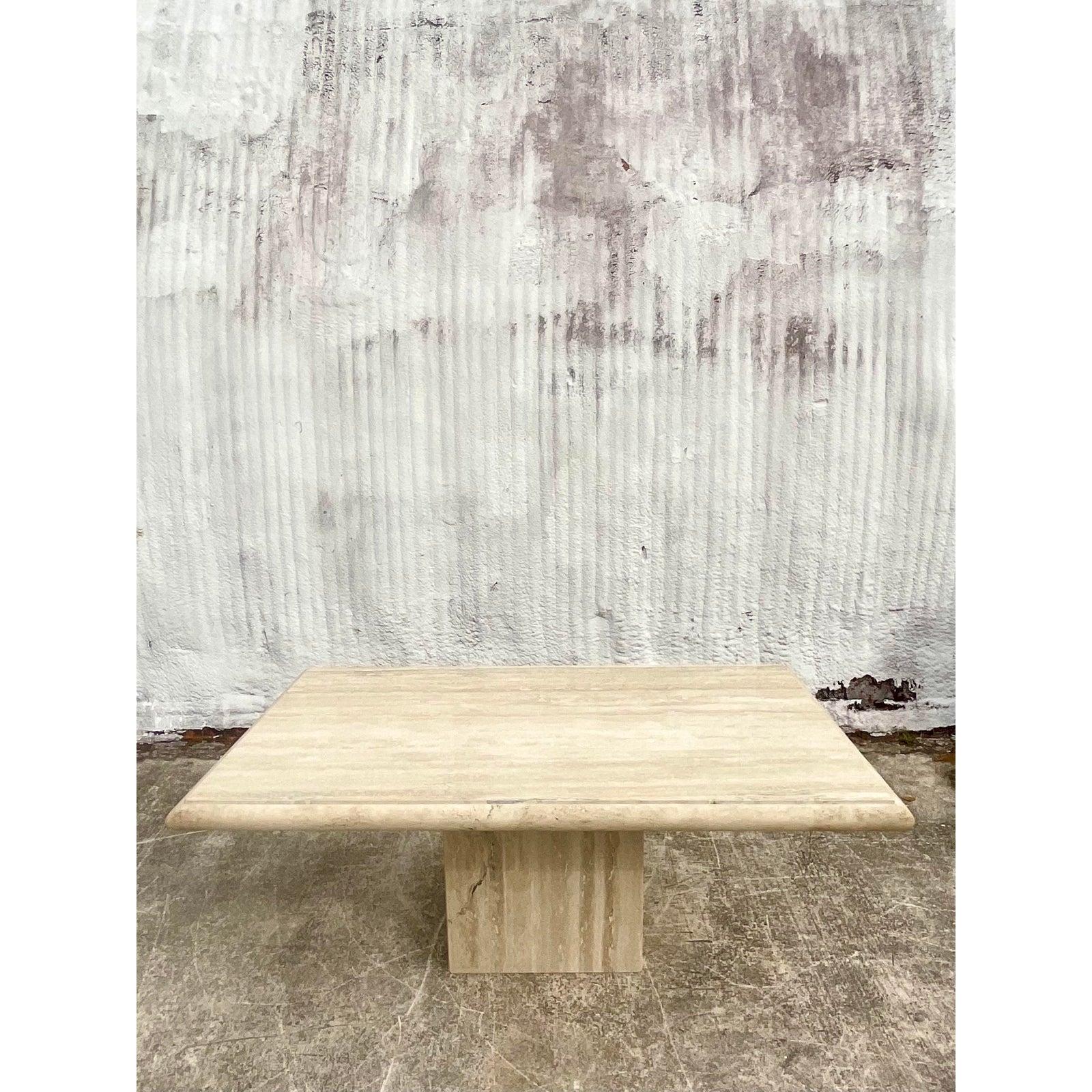 Fantastic vintage Italian stone dining table. Made by the iconic Stone International. Beautiful simple design with a chic bull nose edge. Acquired from a Palm Beach estate.