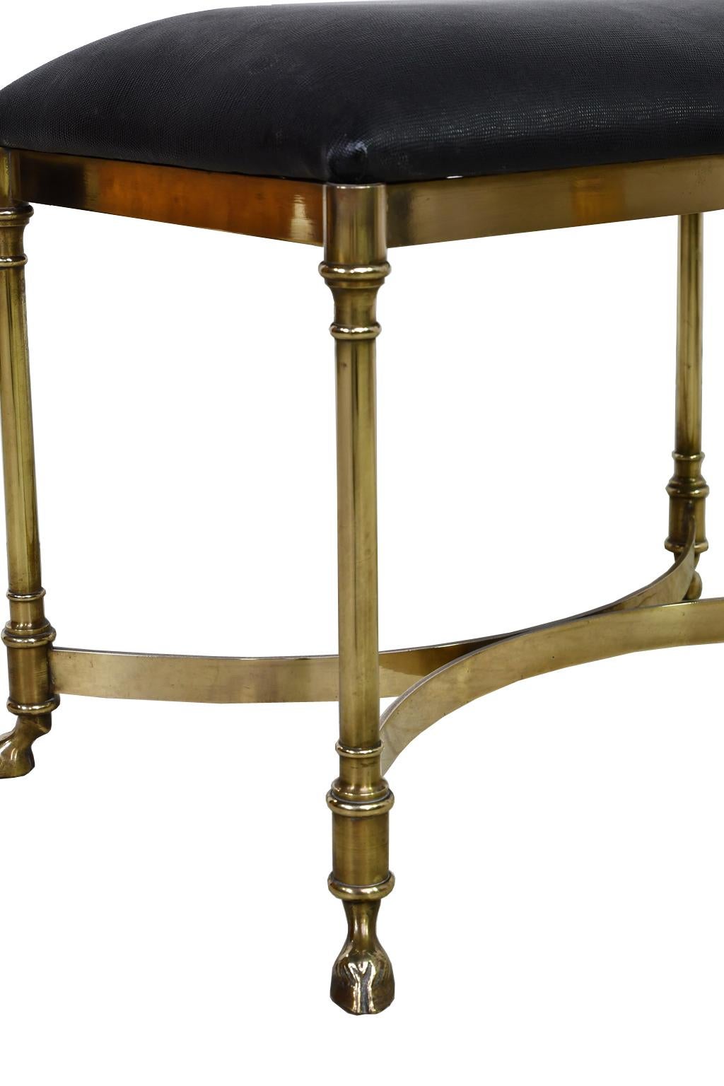 Neoclassical-Style Vintage Italian Stool w/ Brass Frame & Black Upholstered Seat 4